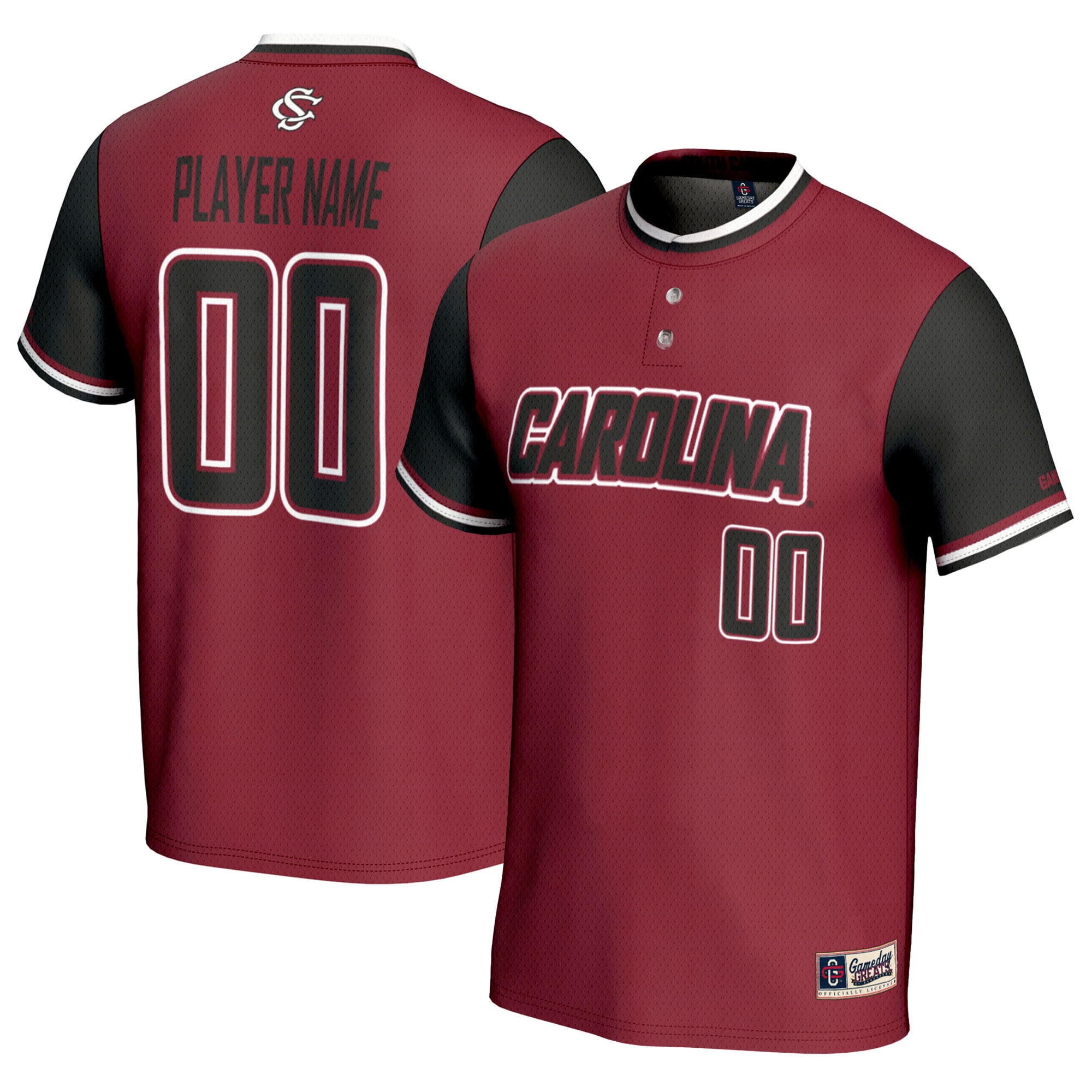 South Carolina Gamecocks Youth Lightweight Softball Jersey Garnet - front and back view
