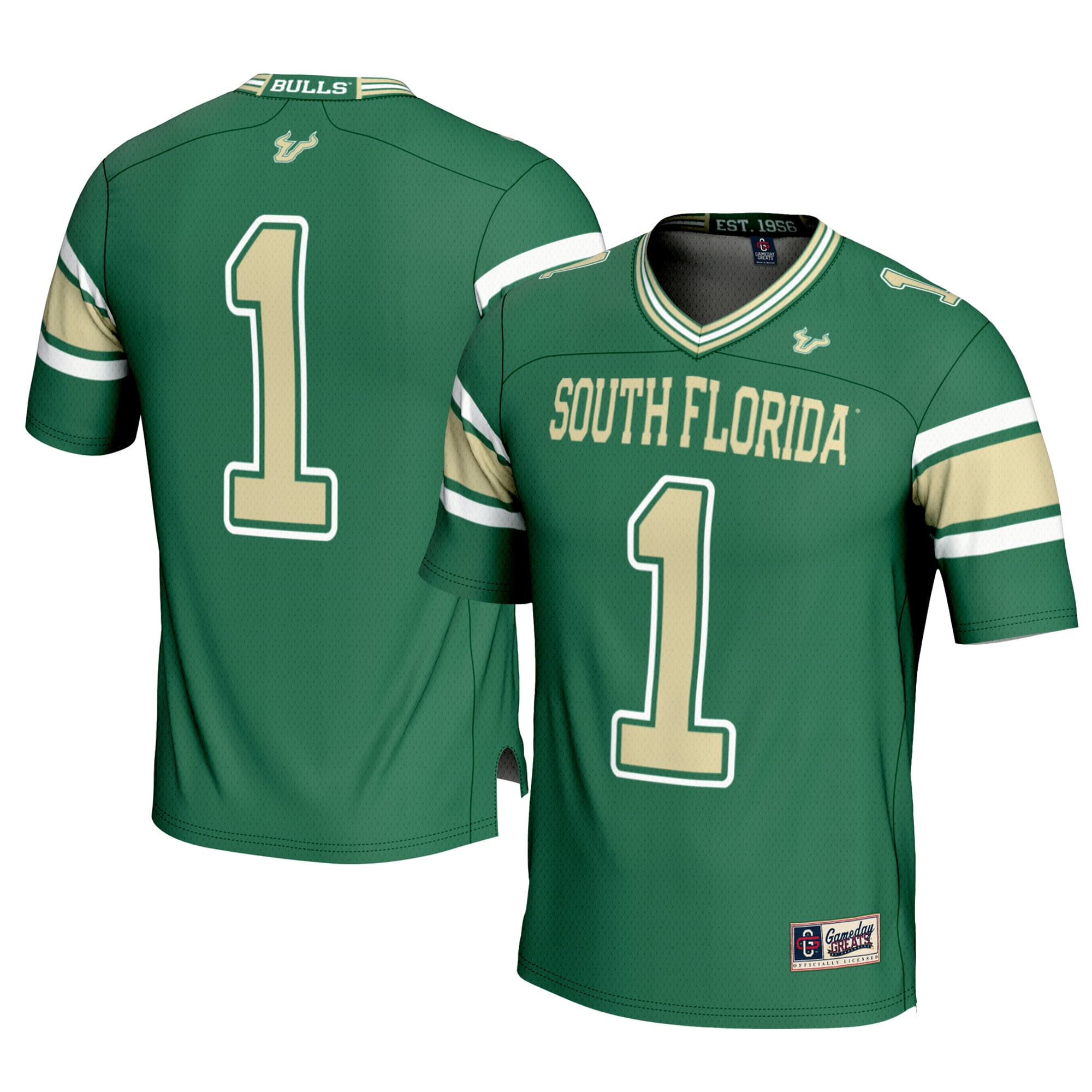 #1 South Florida Bulls Football Jersey Green - front and back view