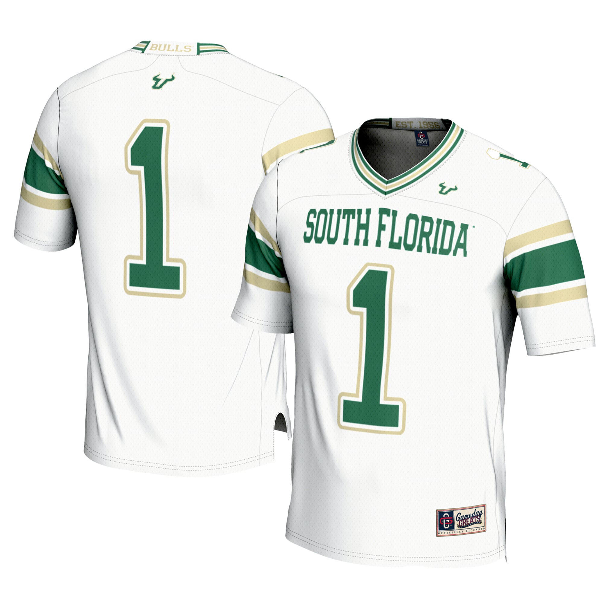 #1 South Florida Bulls Football Jersey White - front and back view