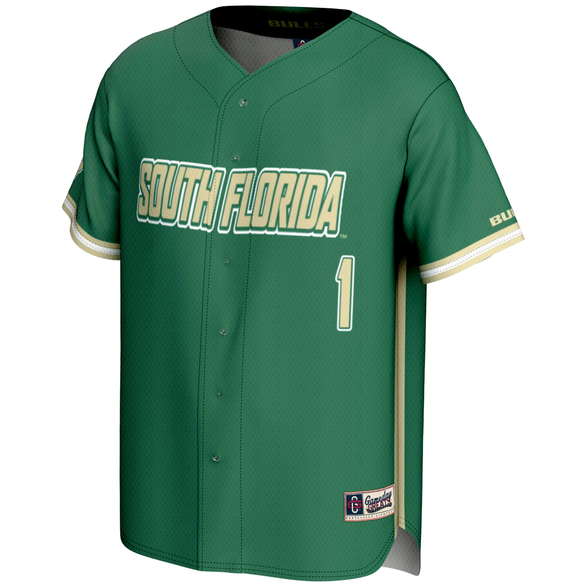 #1 South Florida Bulls Lightweight Baseball Fashion Jersey Green - front view