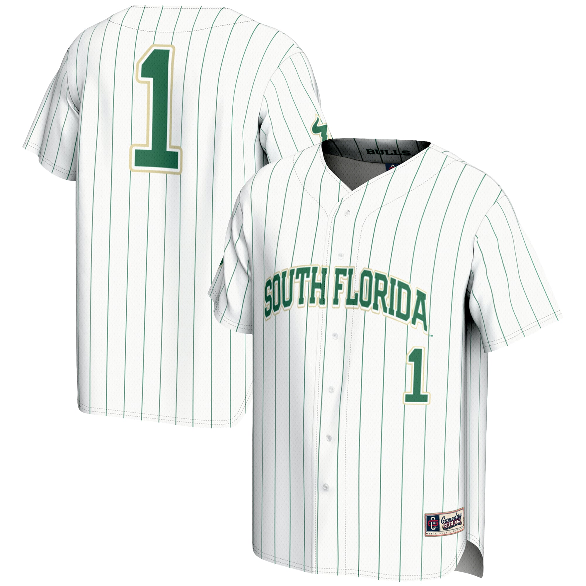 #1 South Florida Bulls Lightweight Baseball Fashion Jersey White - front and back view