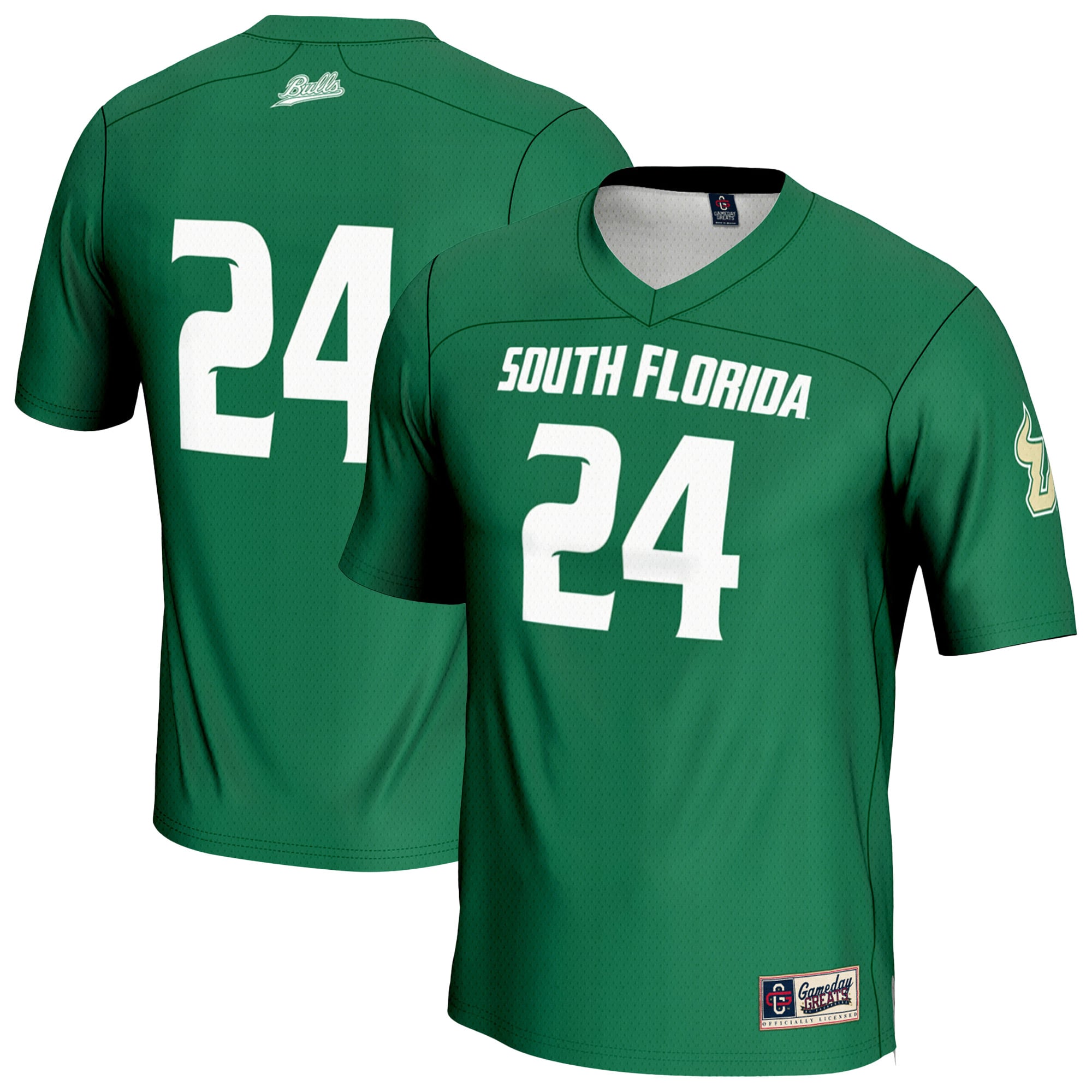 #24 South Florida Bulls Unisex Lightweight Lacrosse Jersey Green - front and back view
