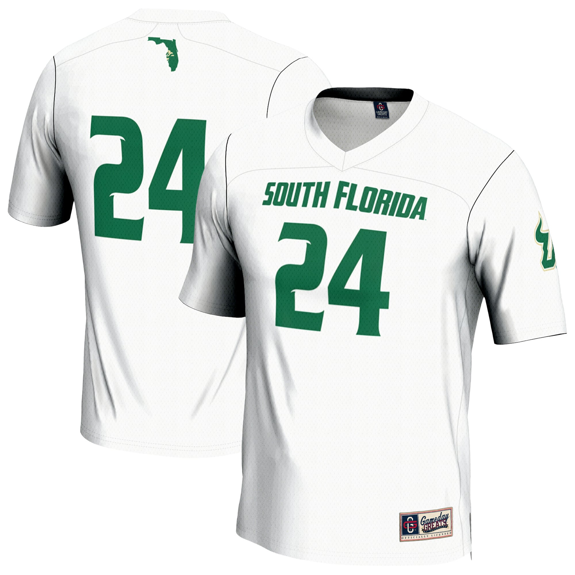#24 South Florida Bulls Youth Lightweight Lacrosse Jersey White - front and back view