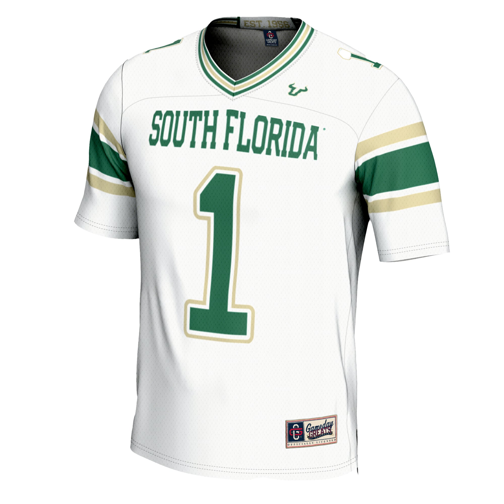 #1 South Florida Bulls Youth Football Jersey White - front view