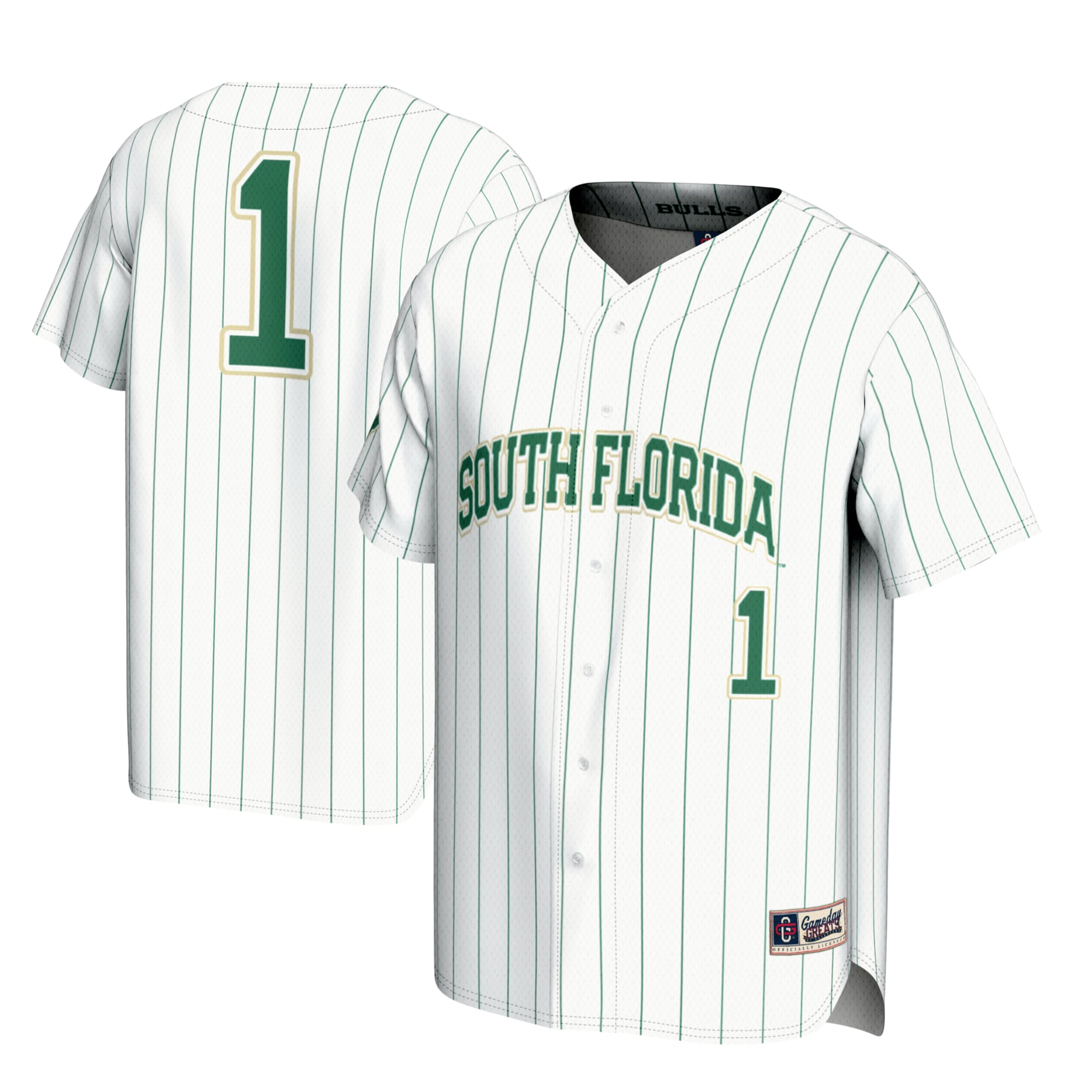 #1 South Florida Bulls Youth Lightweight Baseball Fashion Jersey White - front and back view