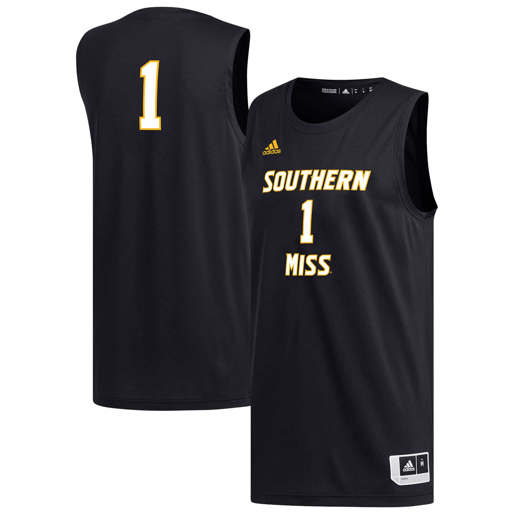 #1 Southern Miss Golden Eagles Basketball Jersey Black - front and back view