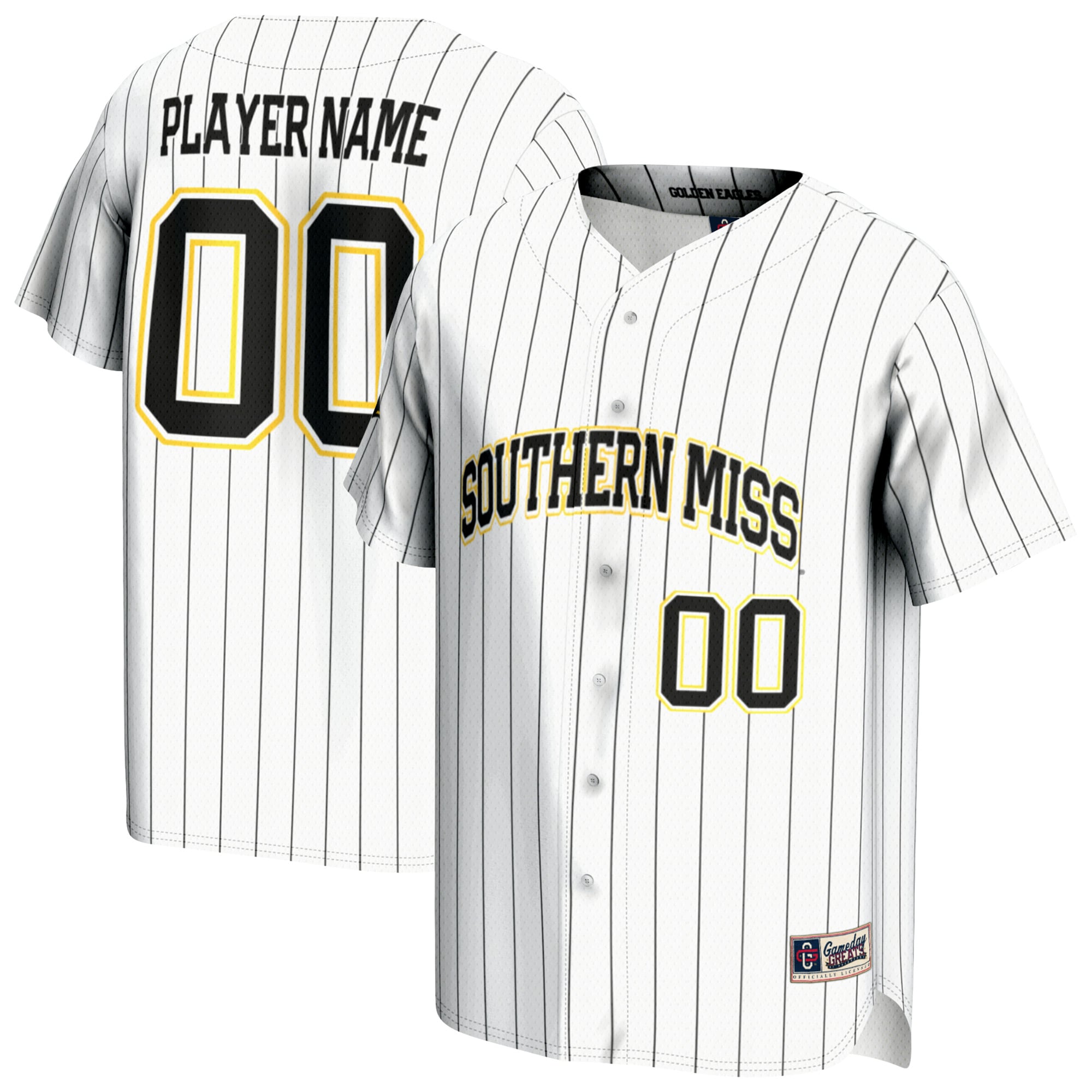 Southern Miss Golden Eagles Youth Lightweight Baseball Jersey White - front and back view