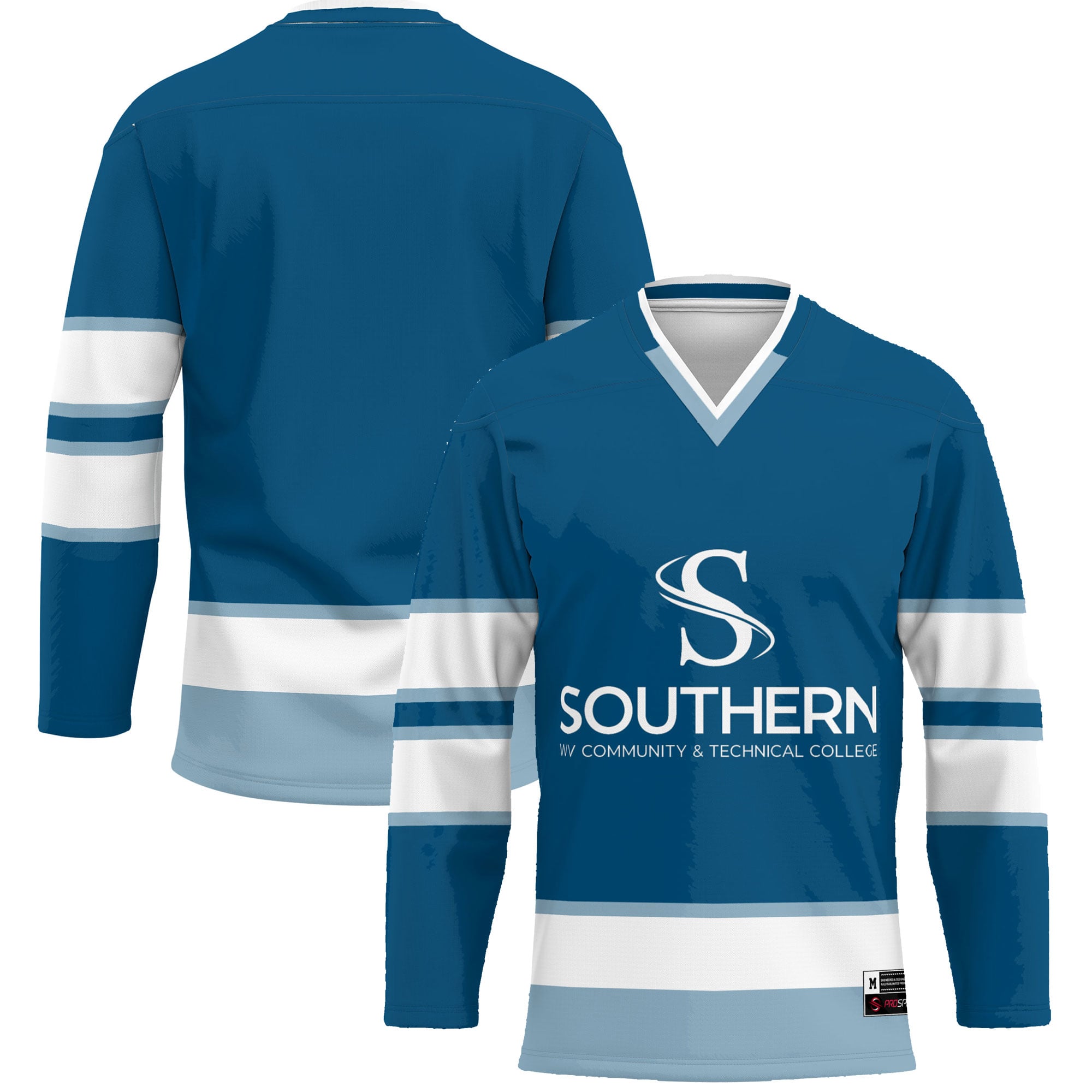 Southern West Virginia Community and Technical College Hockey Jersey Blue - front and back view