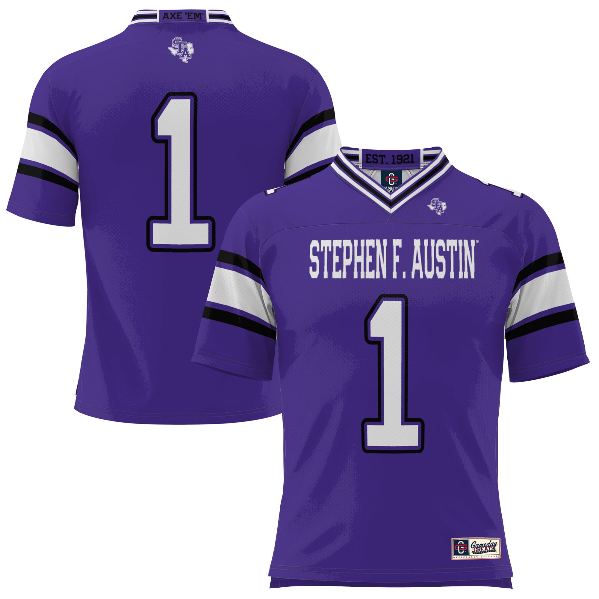 #1 Stephen F Austin Lumberjacks Endzone Football Jersey Purple - front view