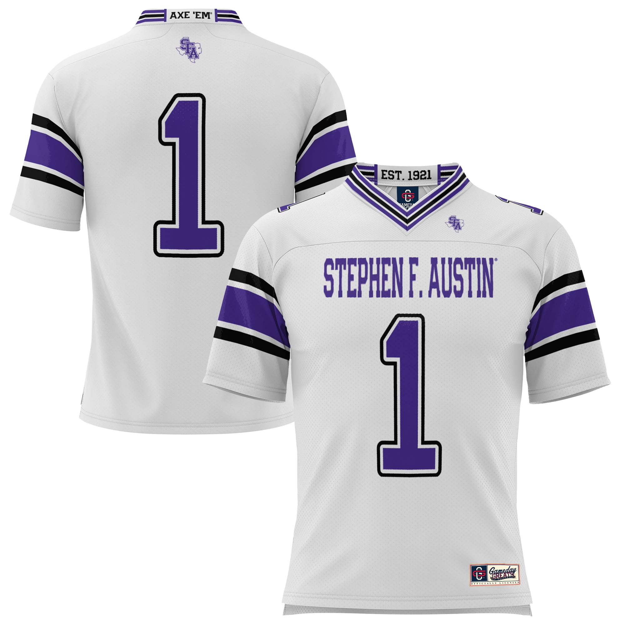 #1 Stephen F Austin Lumberjacks Endzone Football Jersey White - front view