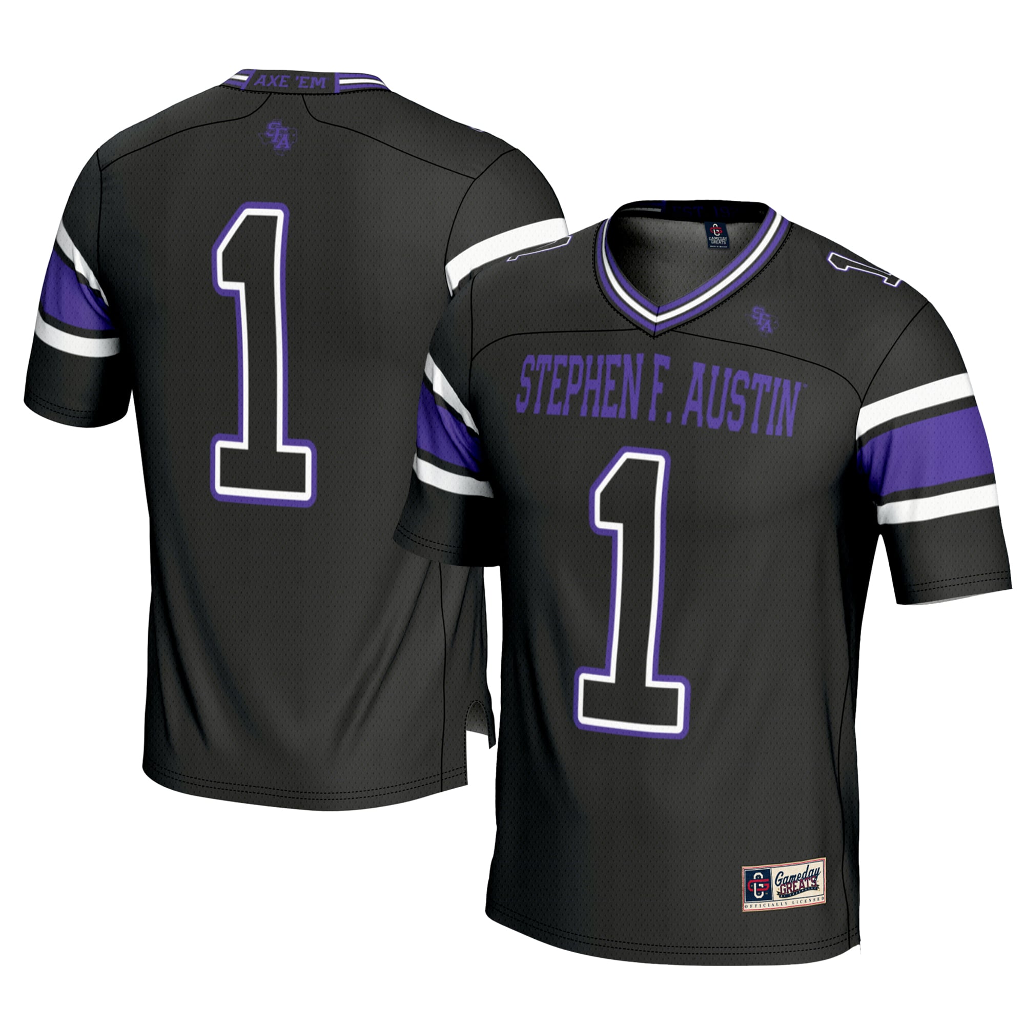 #1 Stephen F Austin Lumberjacks Football Jersey Black - front and back view