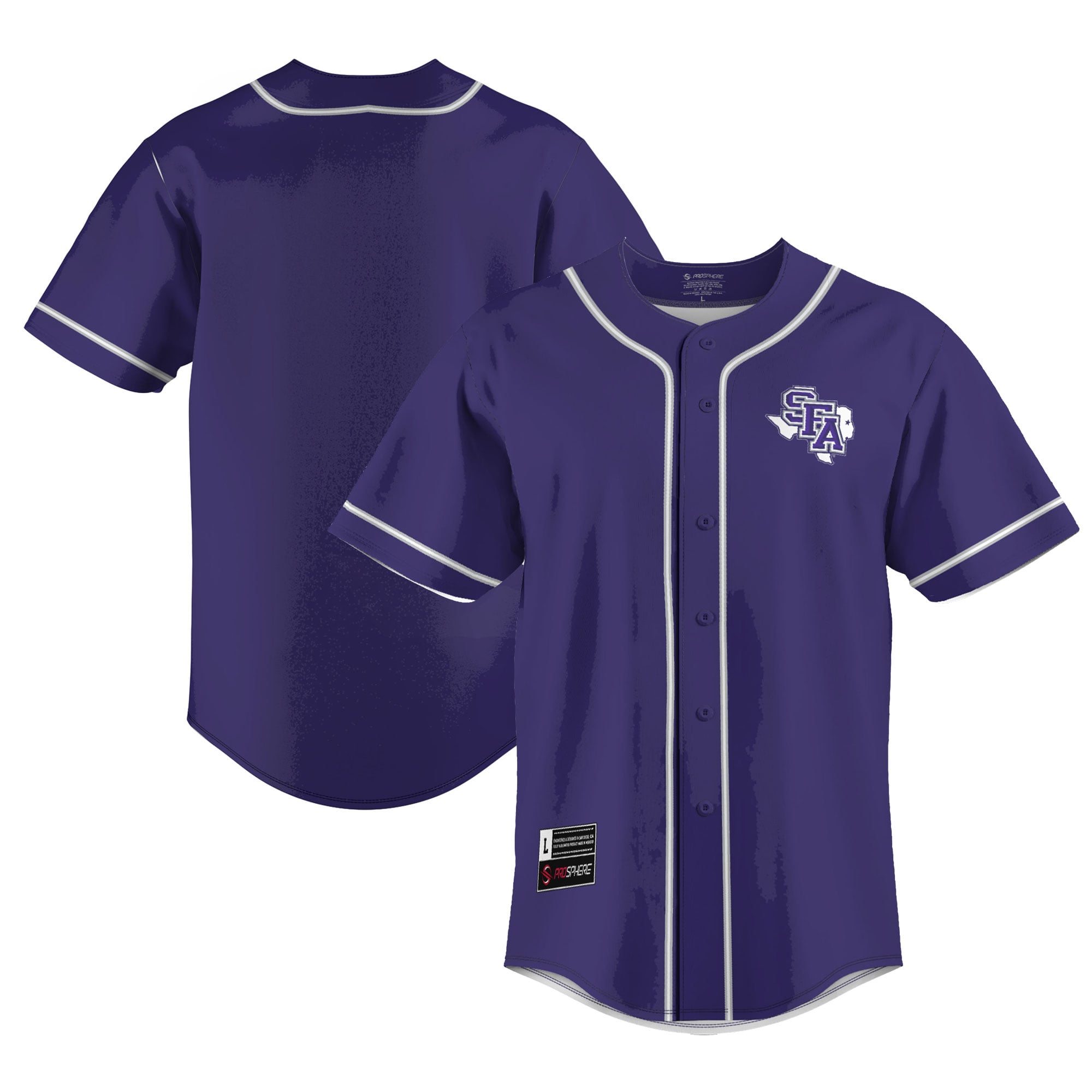 Stephen F Austin Lumberjacks Lightweight Baseball Jersey Purple - front and back view