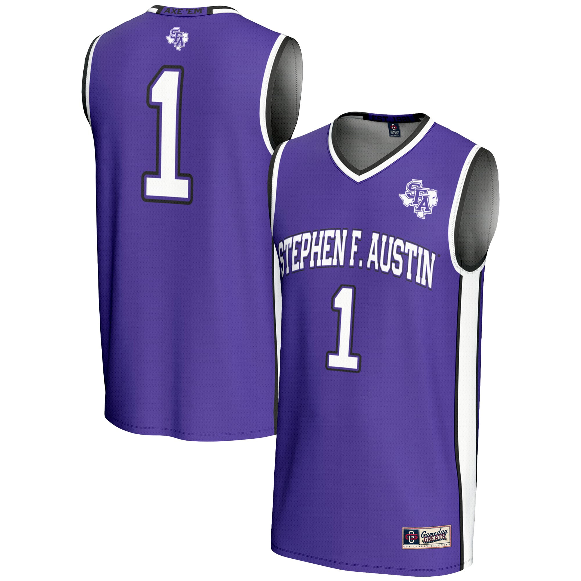 #1 Stephen F Austin Lumberjacks Lightweight Basketball Jersey Purple - front and back view