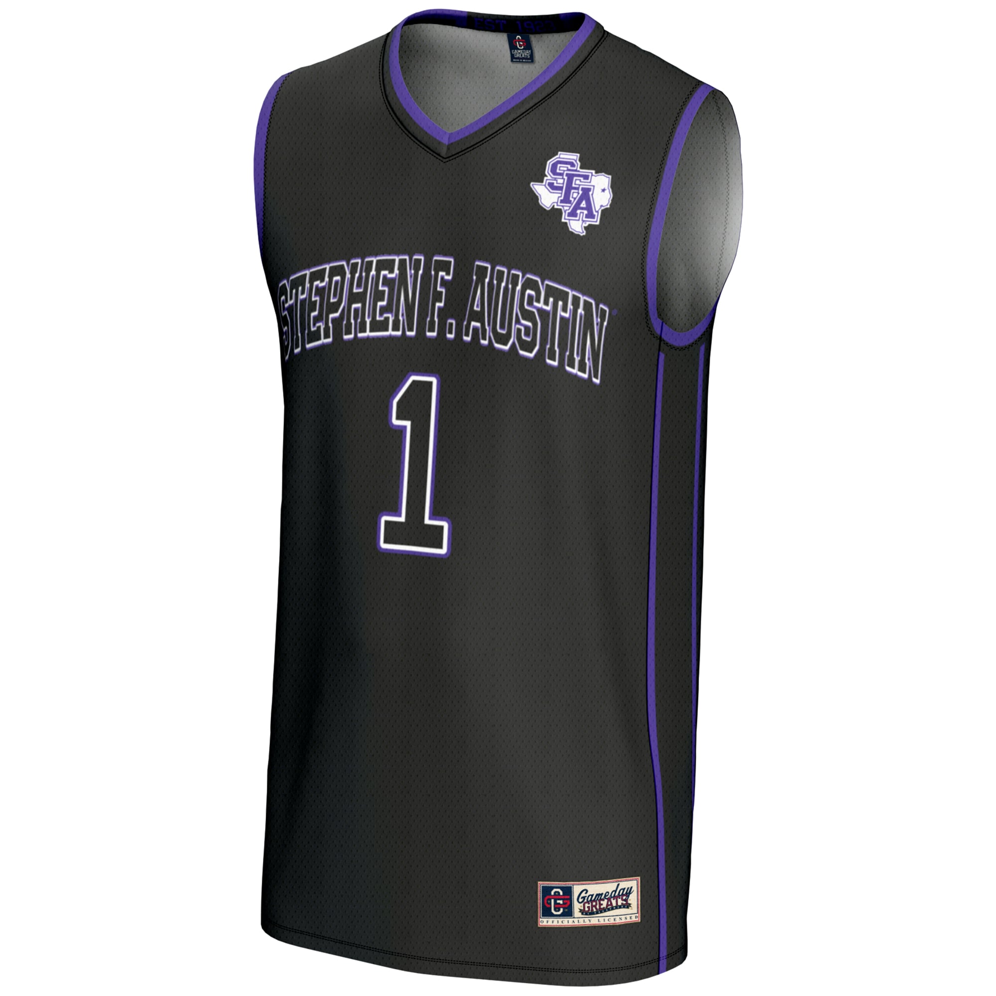 Stephen F Austin Lumberjacks Unisex #1 Basketball Jersey Black - front view