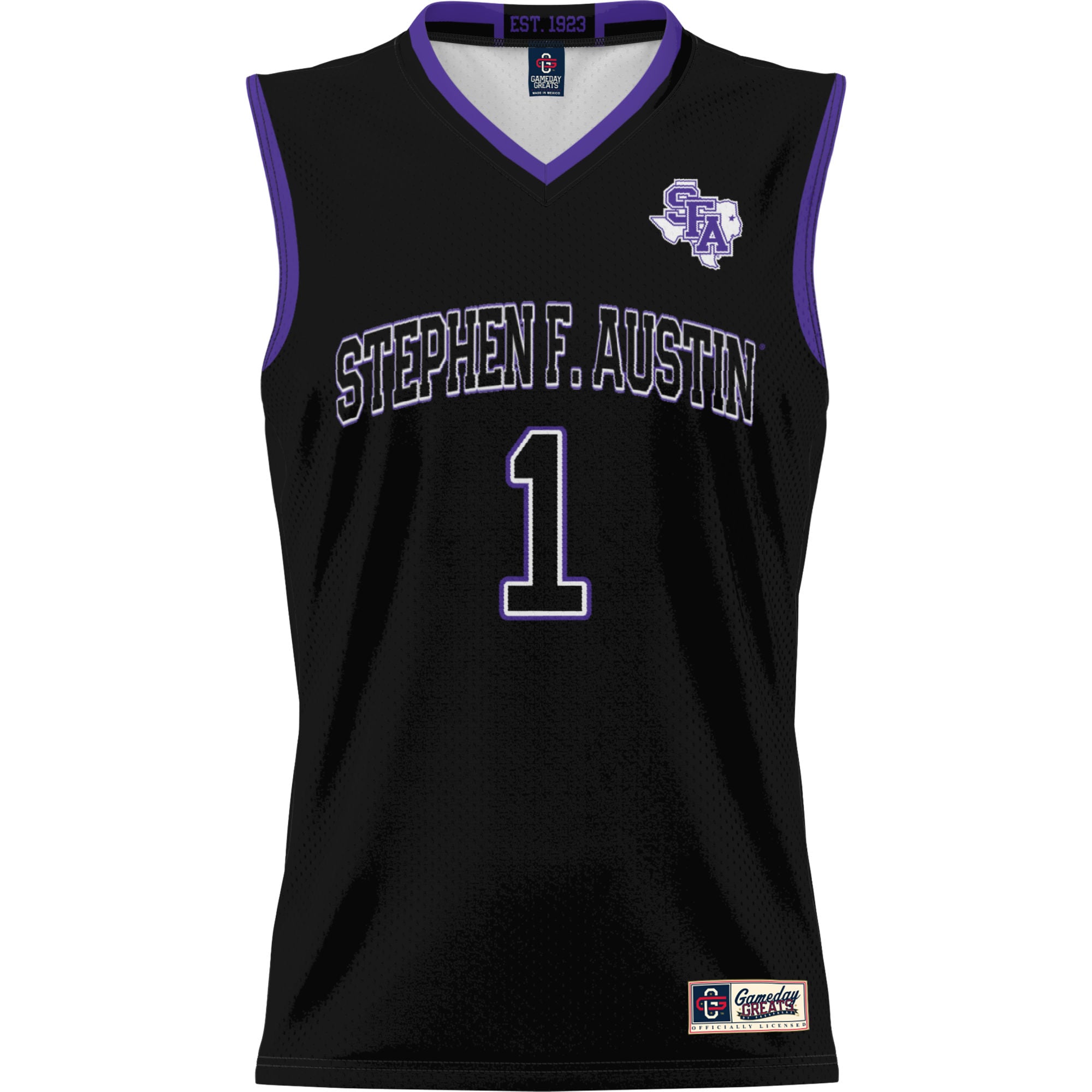 Stephen F Austin Lumberjacks Youth #1 Basketball Jersey Black - front view