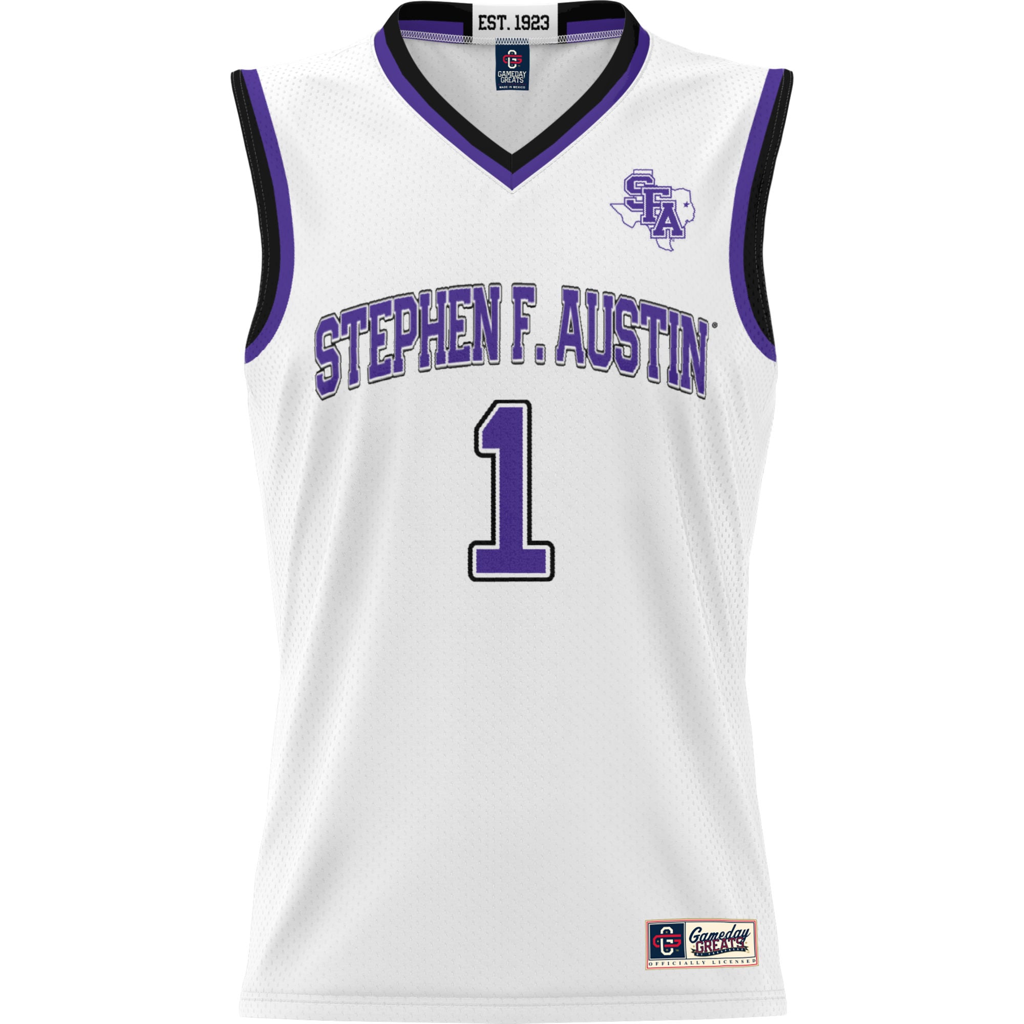 Stephen F Austin Lumberjacks Youth #1 Basketball Jersey White - front view