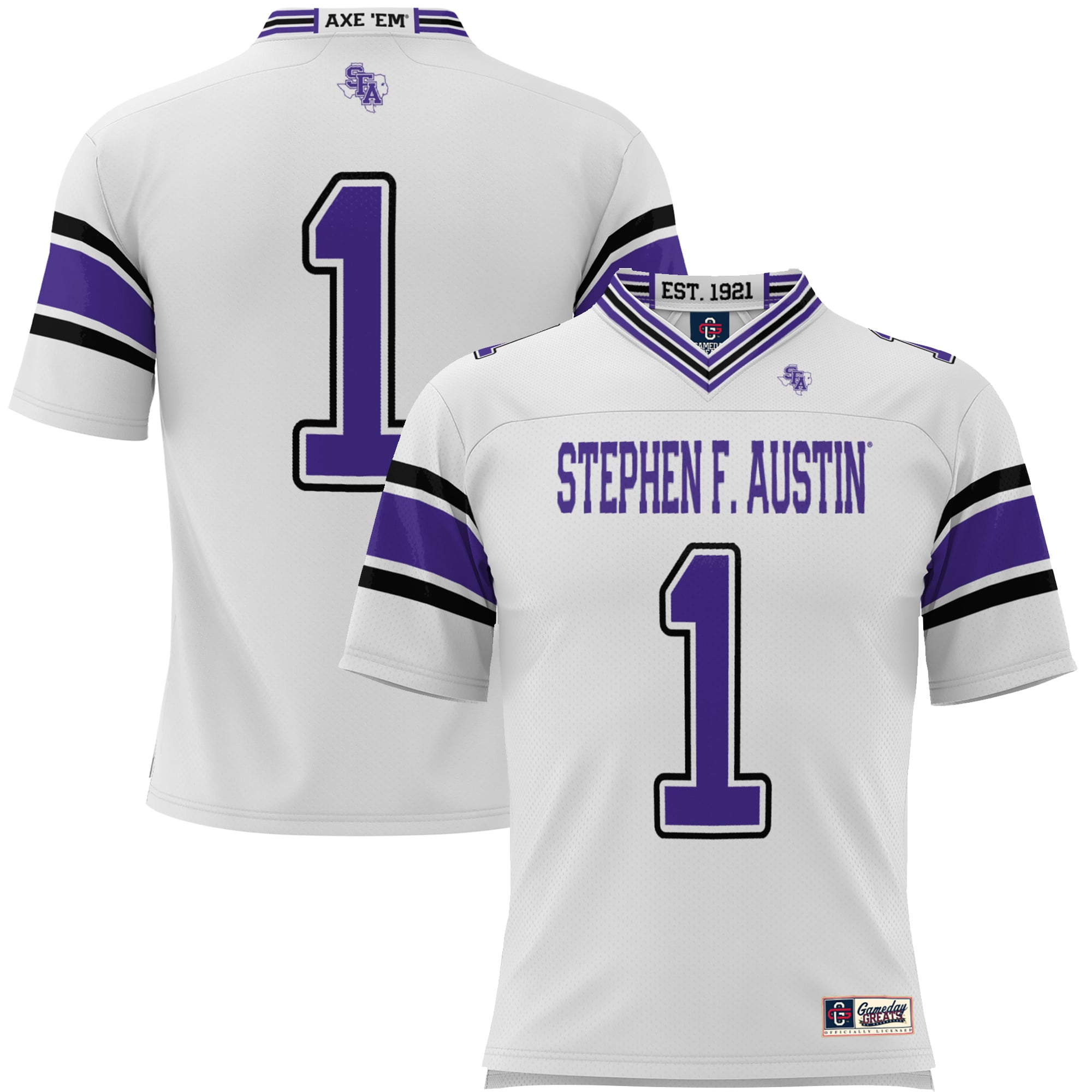 #1 Stephen F Austin Lumberjacks Youth Endzone Football Jersey White - front view