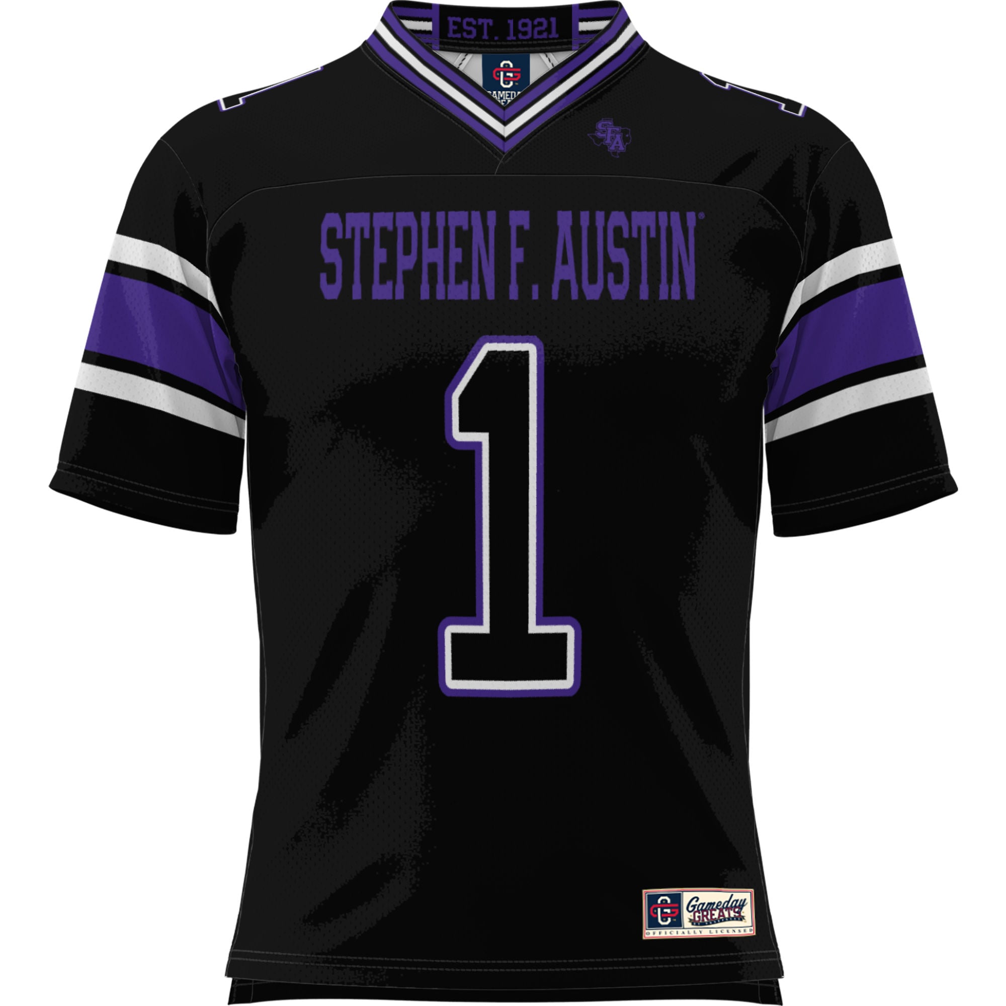 #1 Stephen F Austin Lumberjacks Youth Football Jersey Black - front view