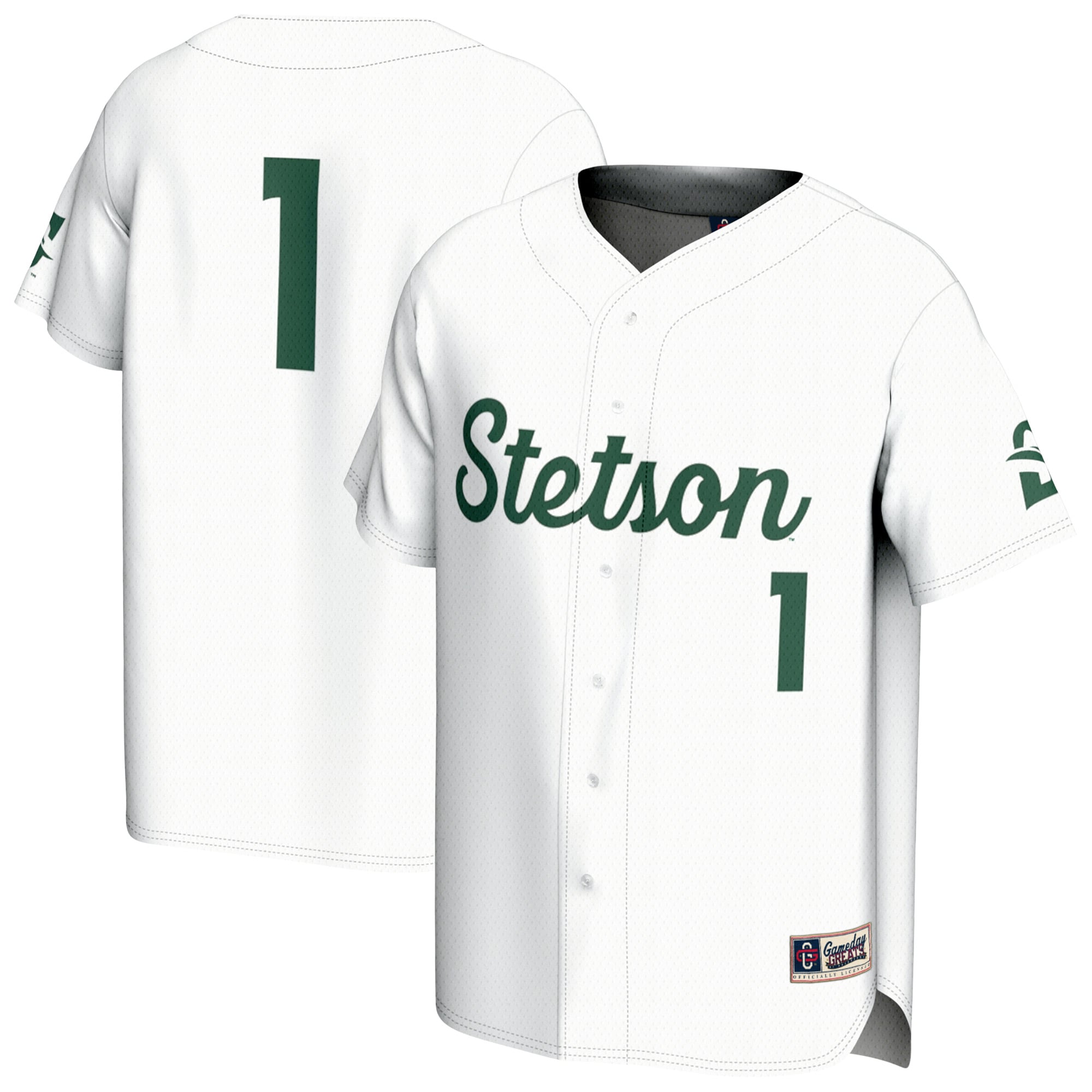 #1 Stetson Hatters Unisex Lightweight Baseball Fashion Jersey White - front and back view