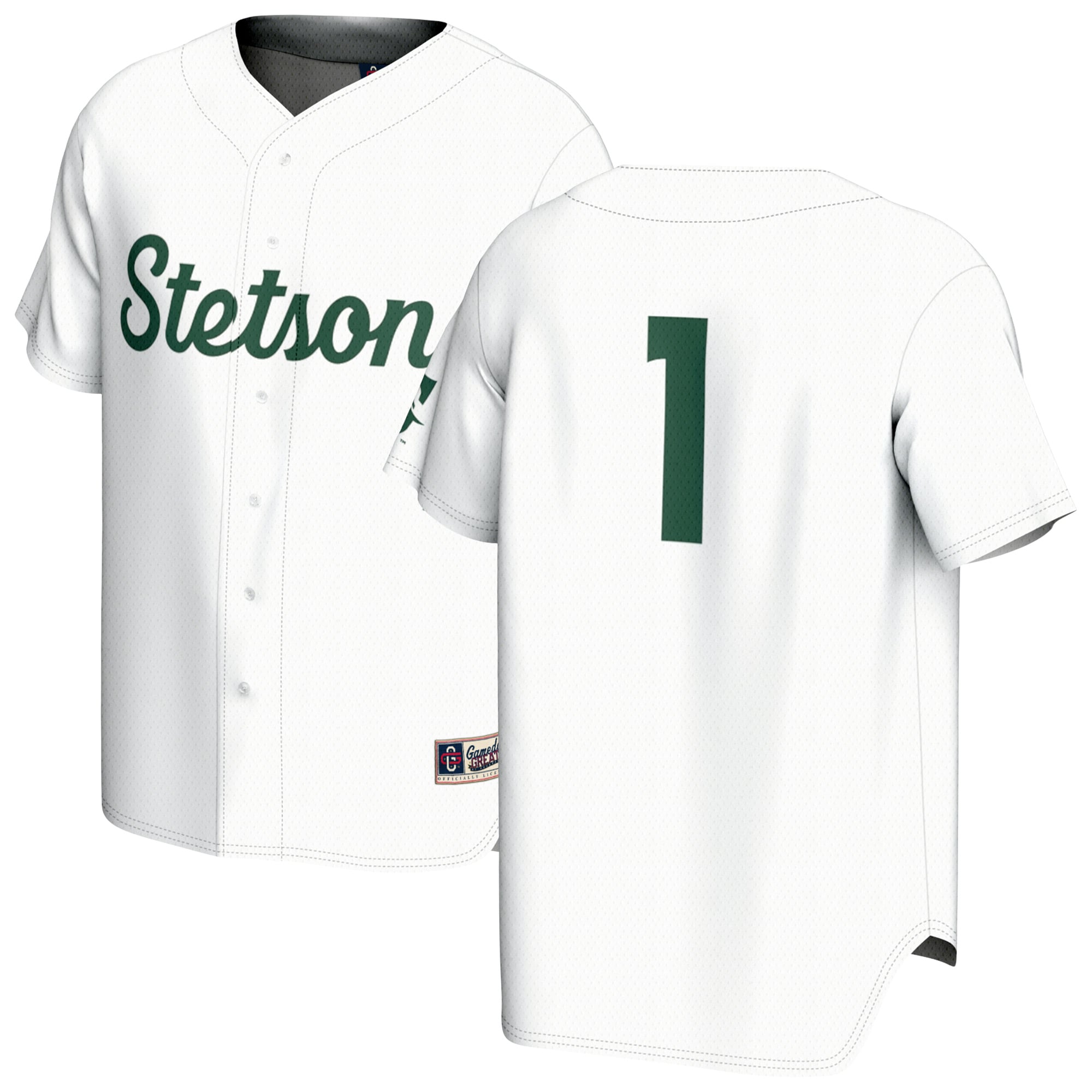 #1 Stetson Hatters Youth Lightweight Baseball Fashion Jersey White - front and back view