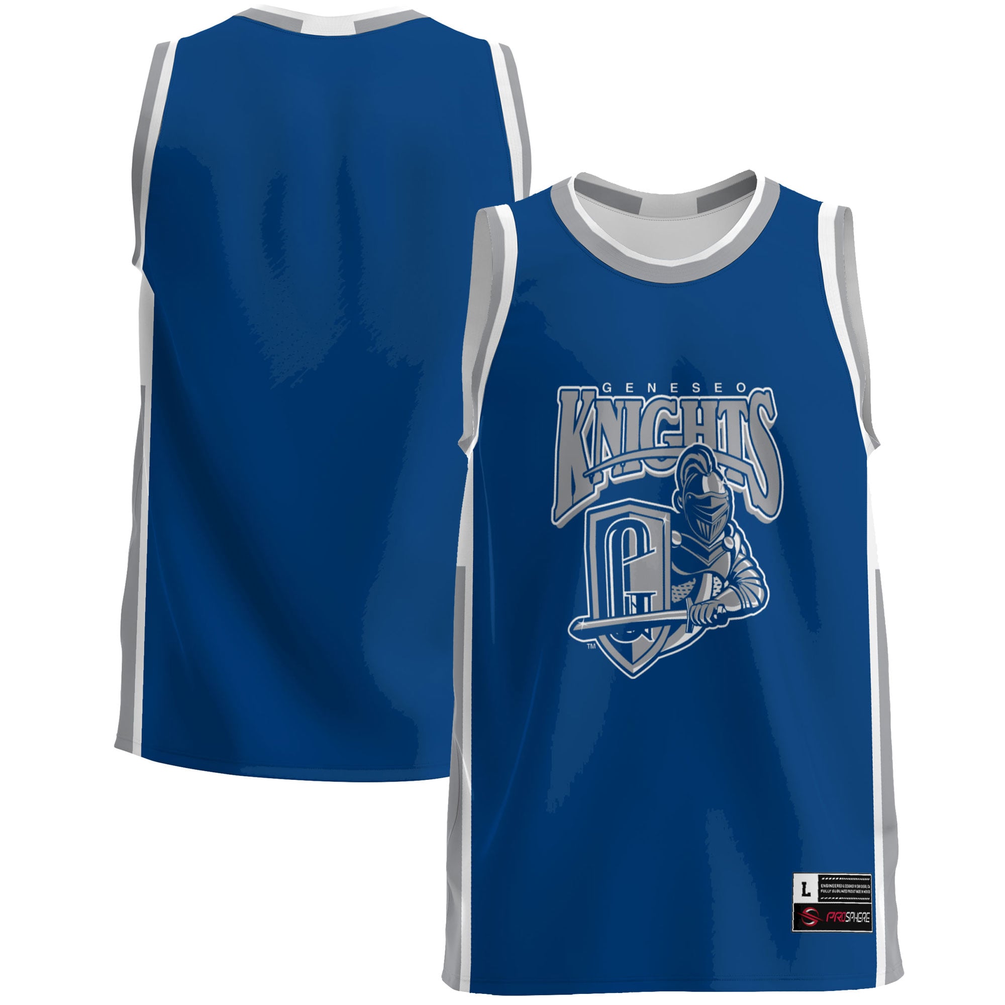 SUNY Geneseo Knights Lightweight Basketball Jersey Blue - front and back view