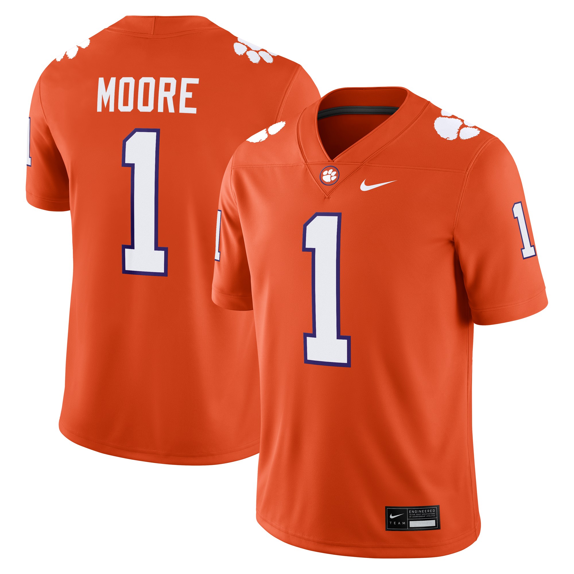 T.J. Moore Clemson Tigers Football Jersey Orange - front and back view