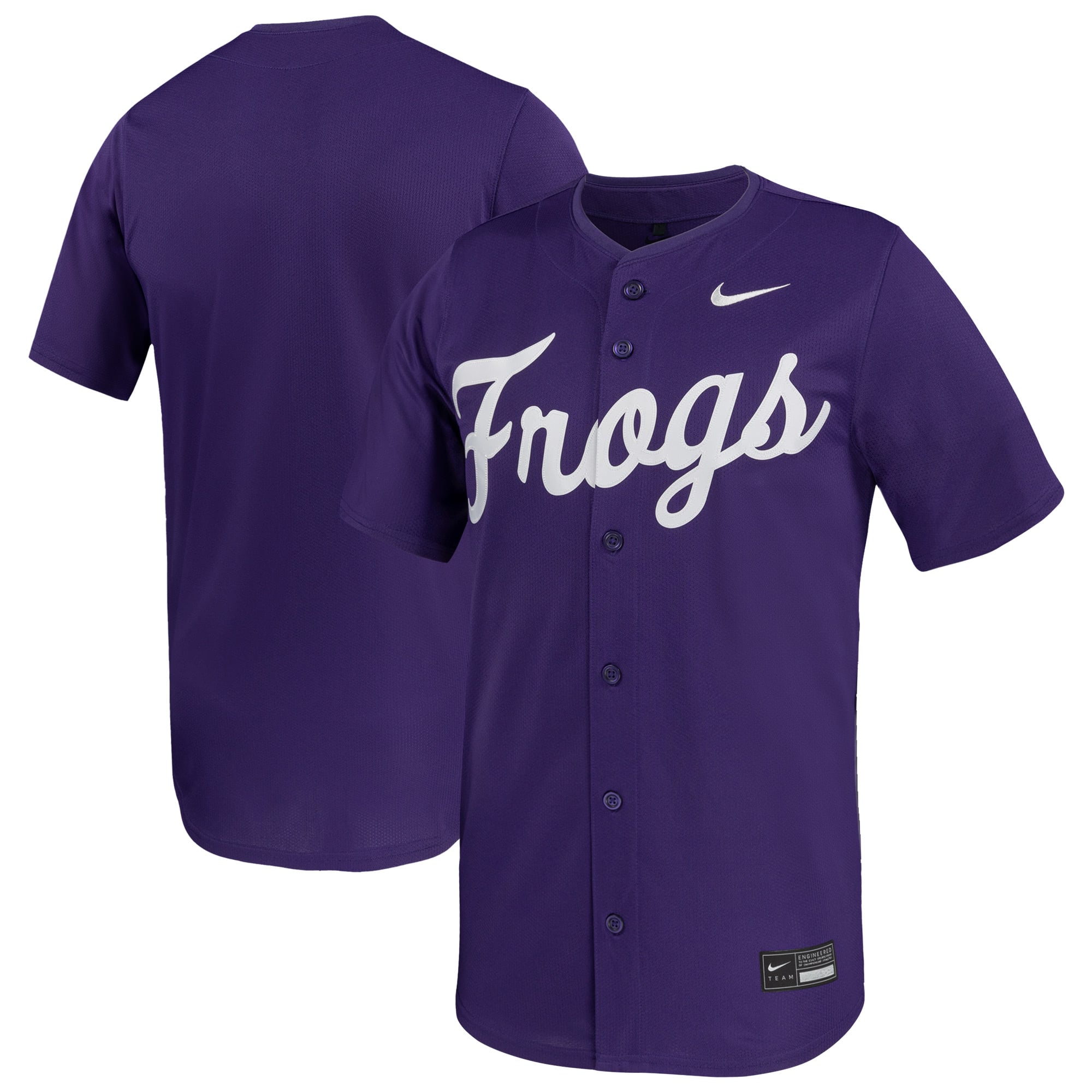 TCU Horned Frogs Baseball Jersey Purple - front and back view
