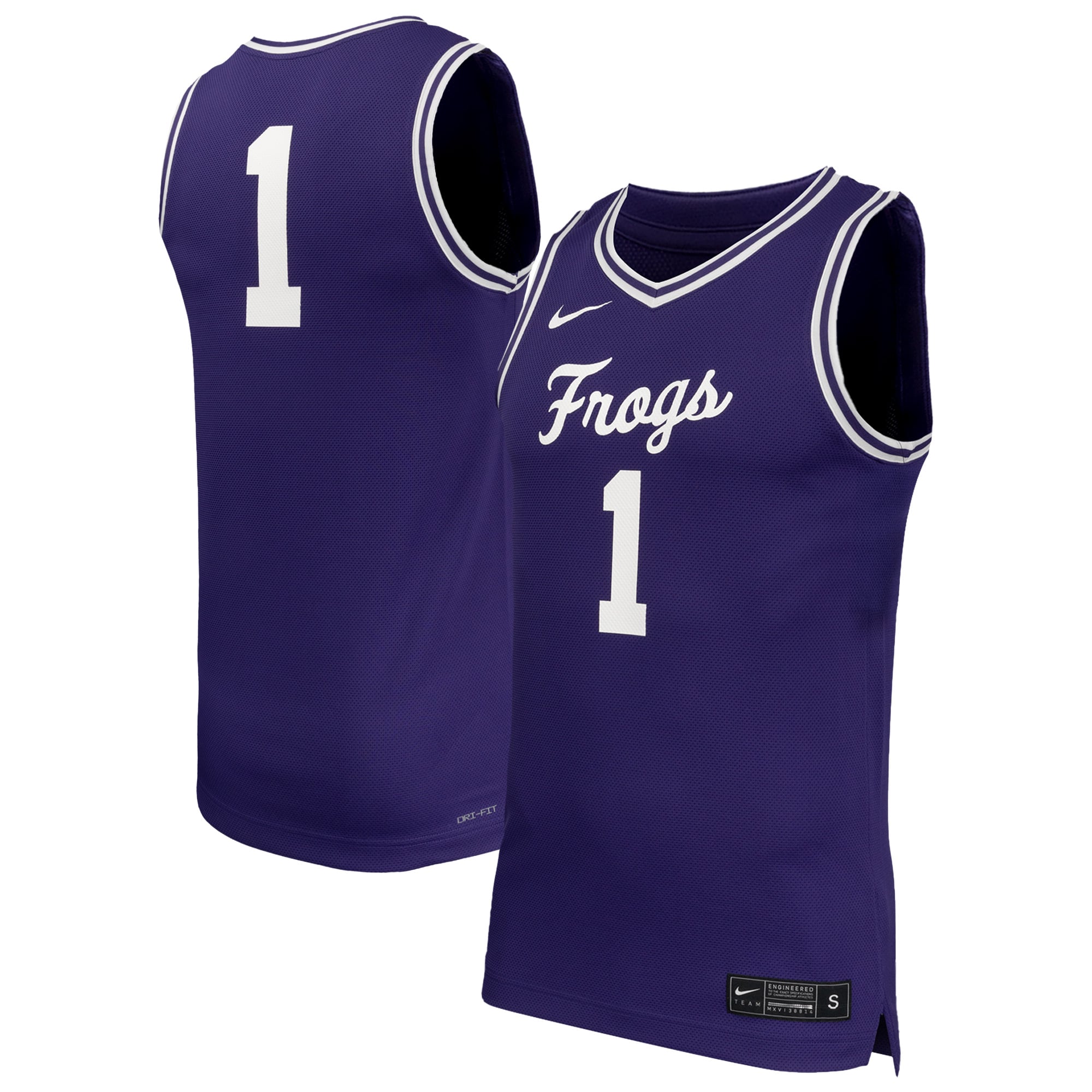 #1 TCU Horned Frogs Basketball Jersey Purple - front and back view