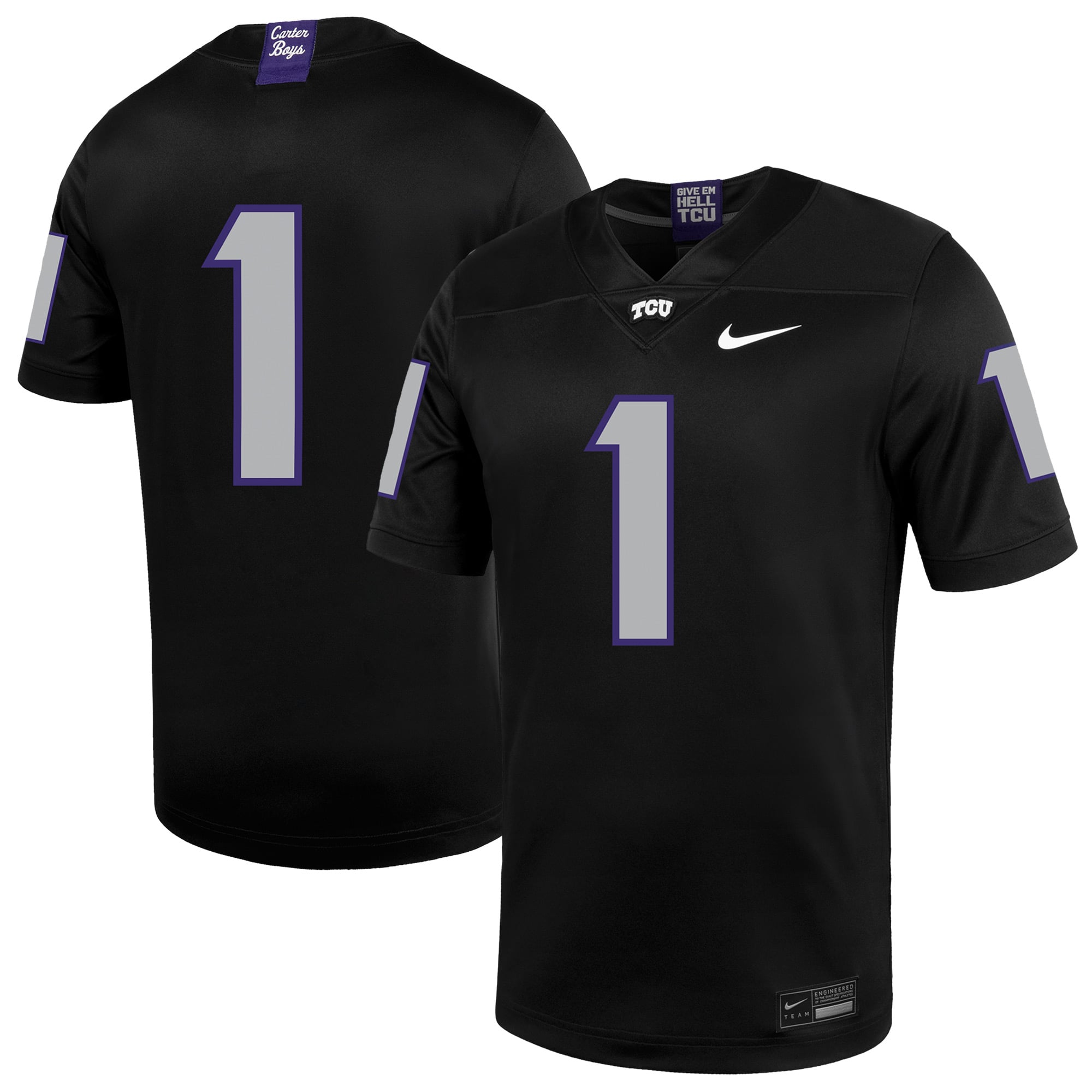 #1 TCU Horned Frogs Football Jersey - Black - front and back view