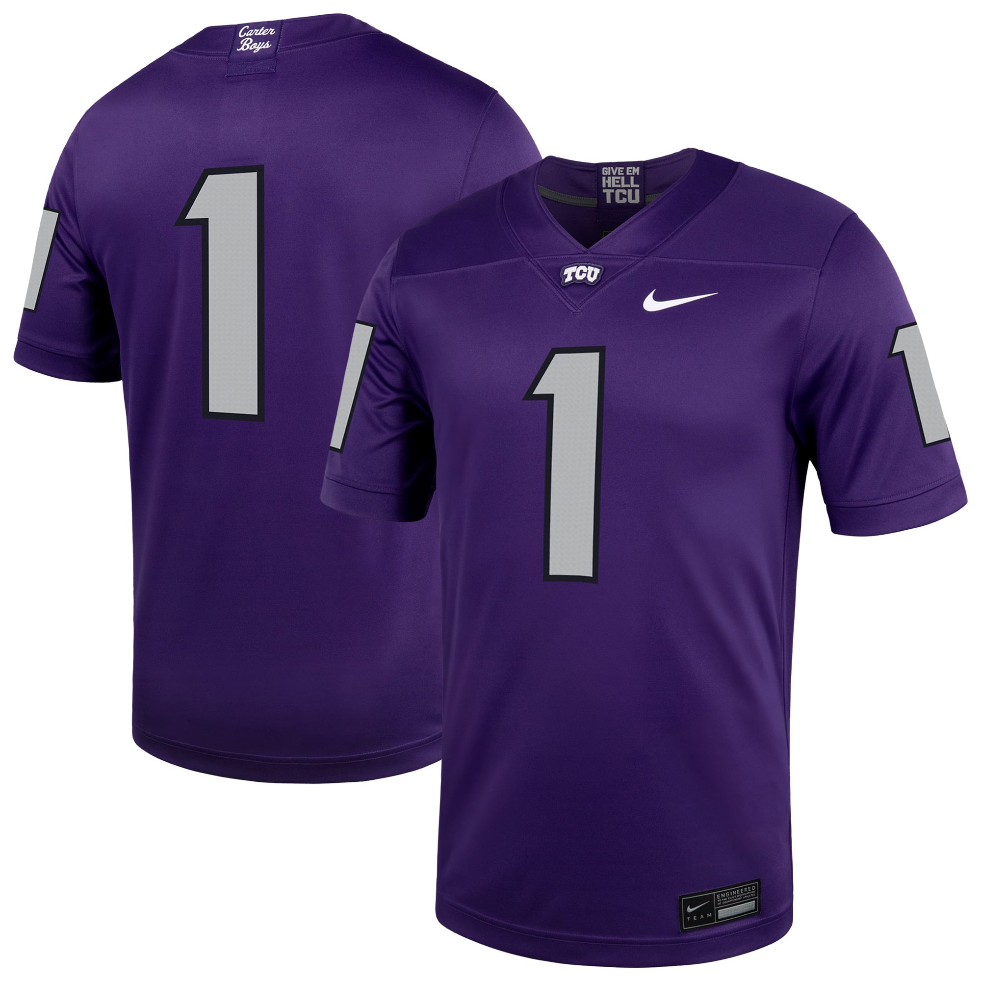 #1 TCU Horned Frogs Football Jersey - Purple - front and back view