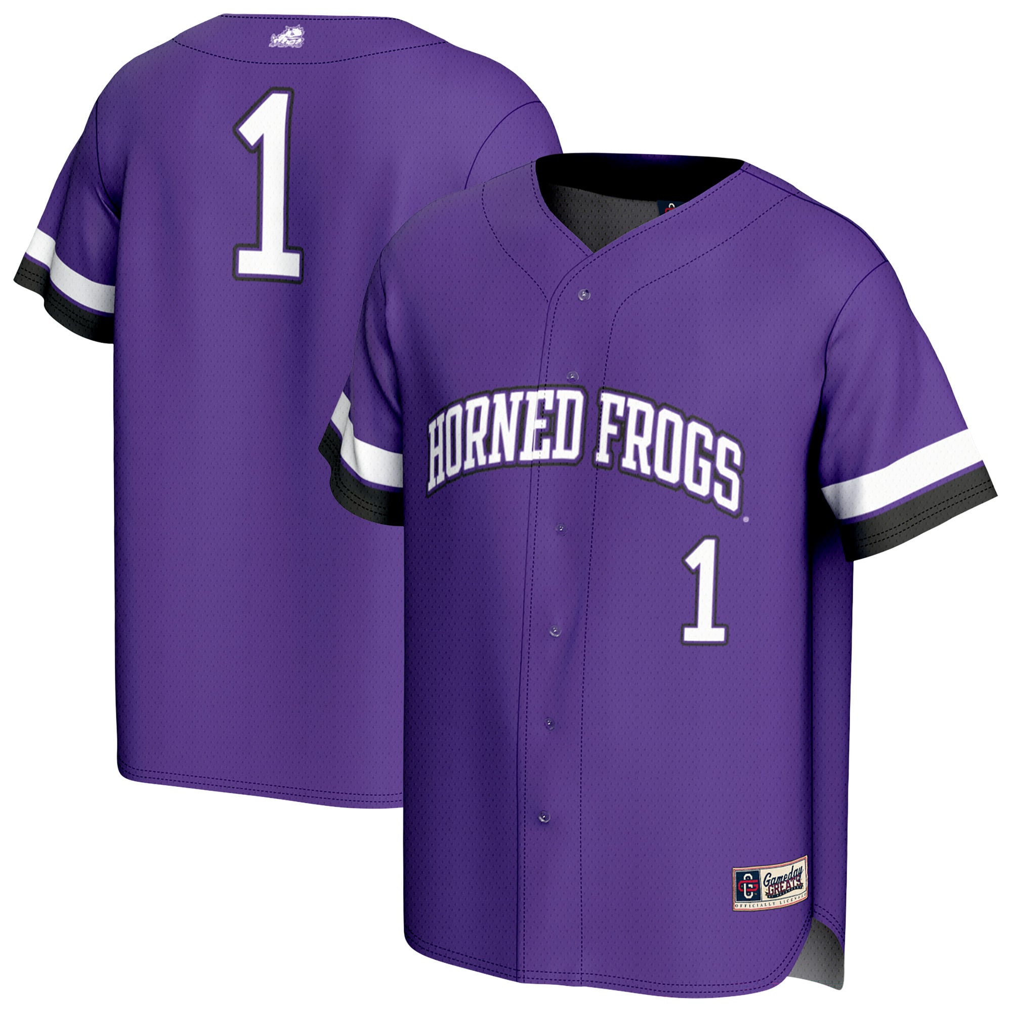 TCU Horned Frogs Unisex Lightweight Collegiate Baseball Fashion Jersey Purple - front and back view