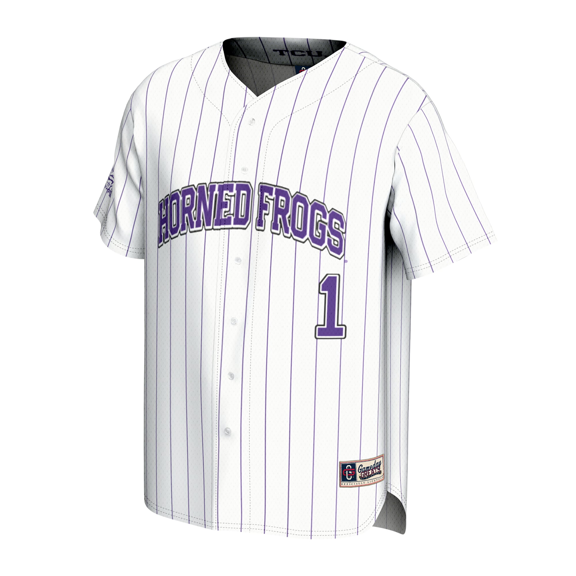 TCU Horned Frogs Unisex Lightweight Collegiate Baseball Fashion Jersey White - front view