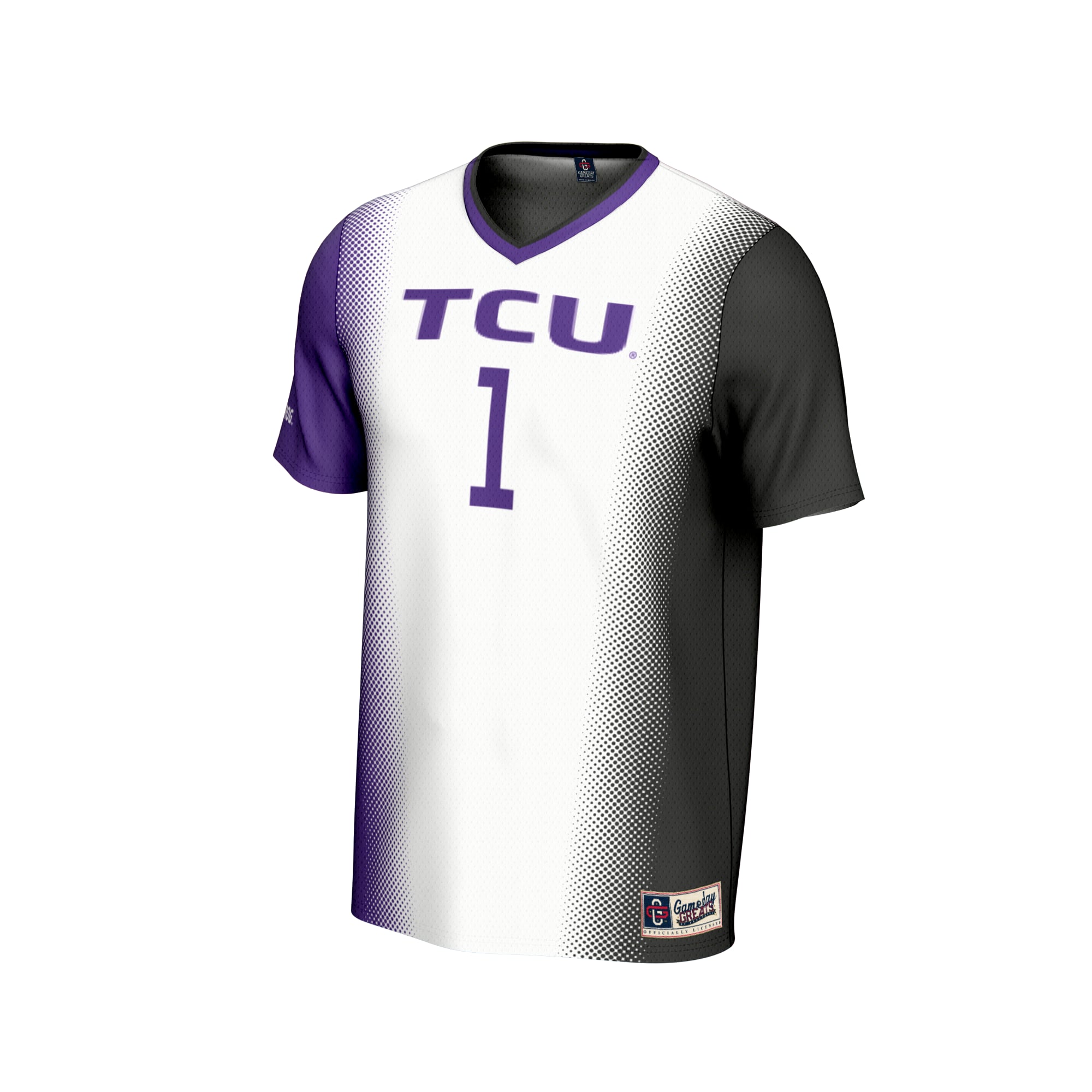 #1 TCU Horned Frogs Unisex Lightweight Soccer Fashion Jersey White - front view
