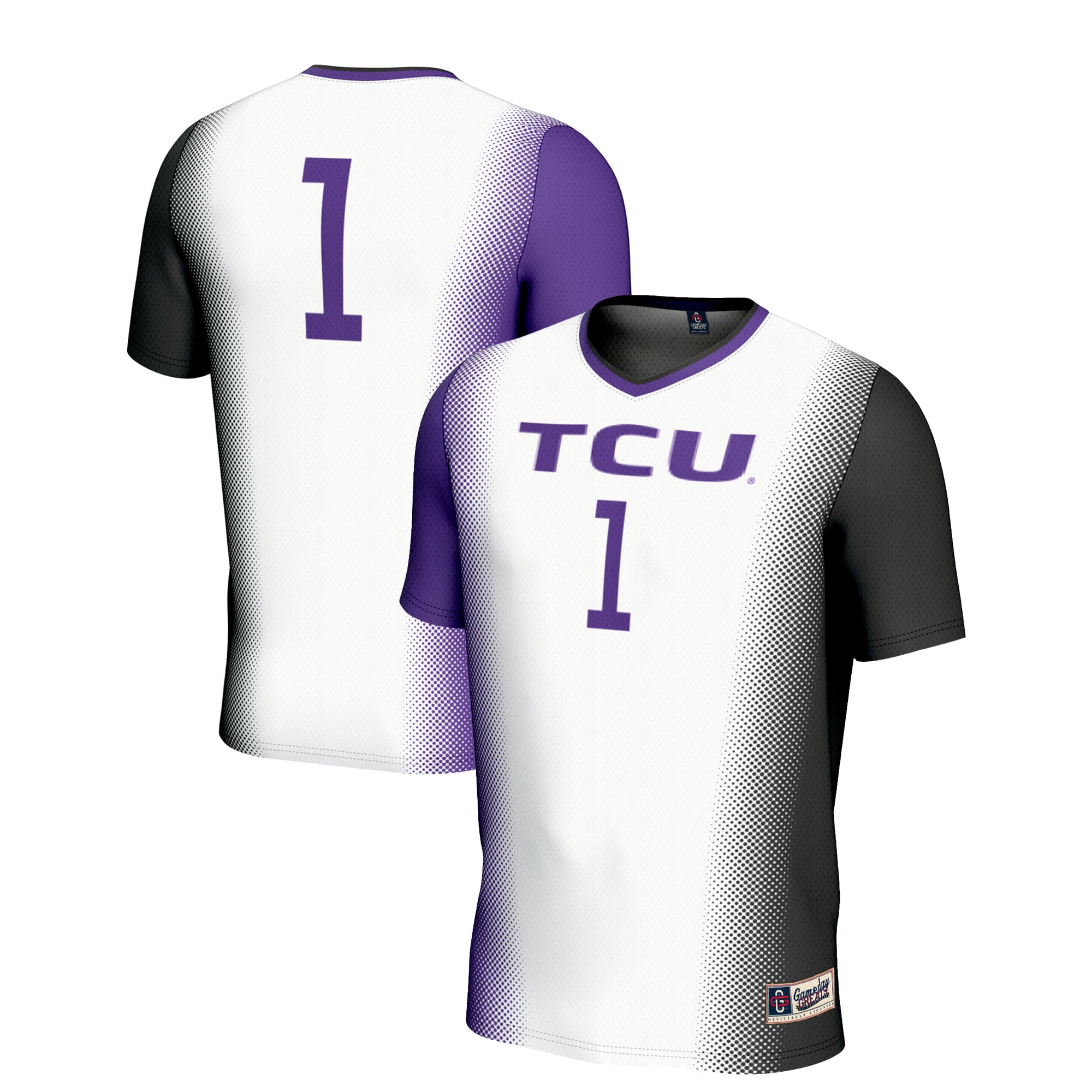 #1 TCU Horned Frogs Youth Lightweight Women's Soccer Jersey White - front and back view