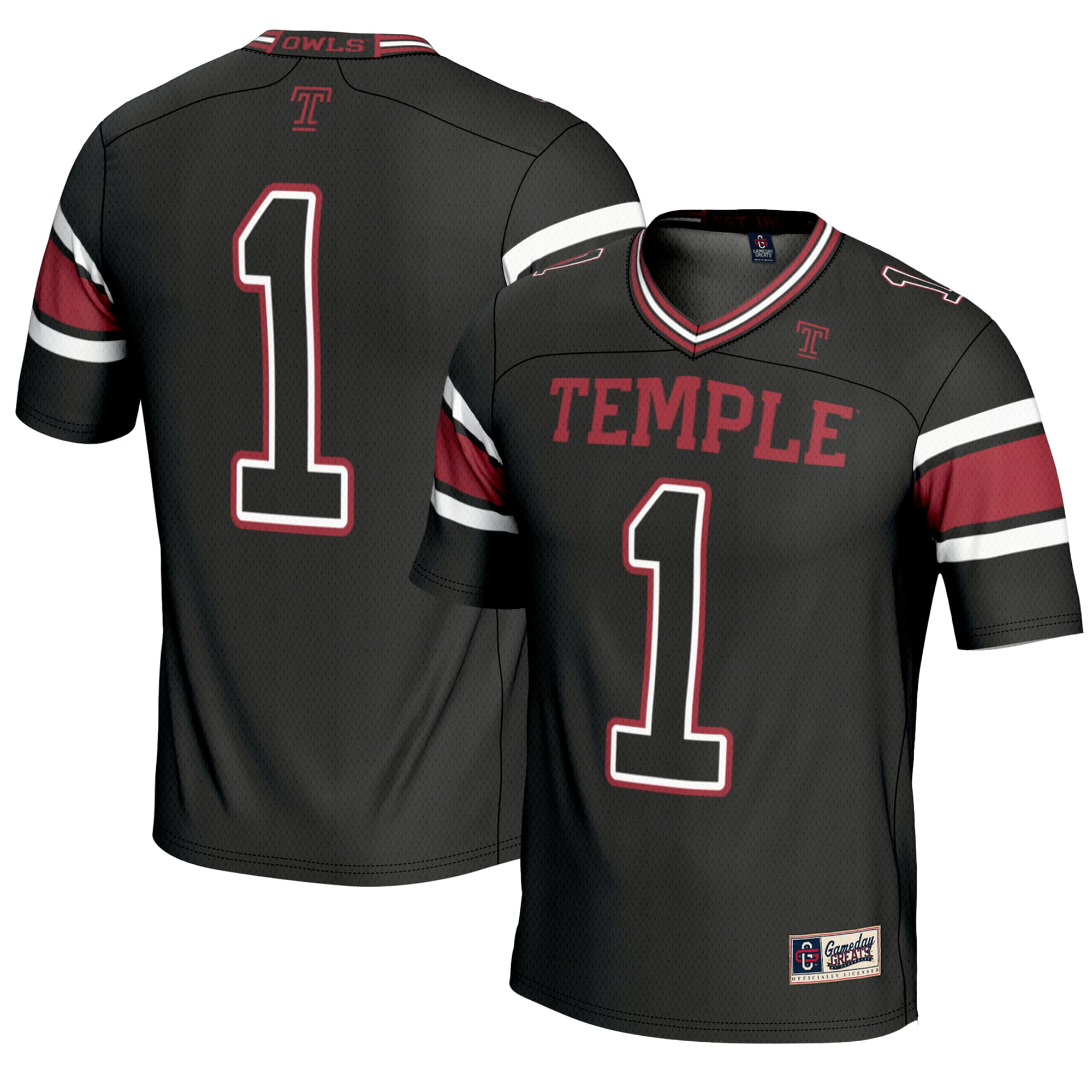 #1 Temple Owls Endzone Football Jersey Black - front and back view