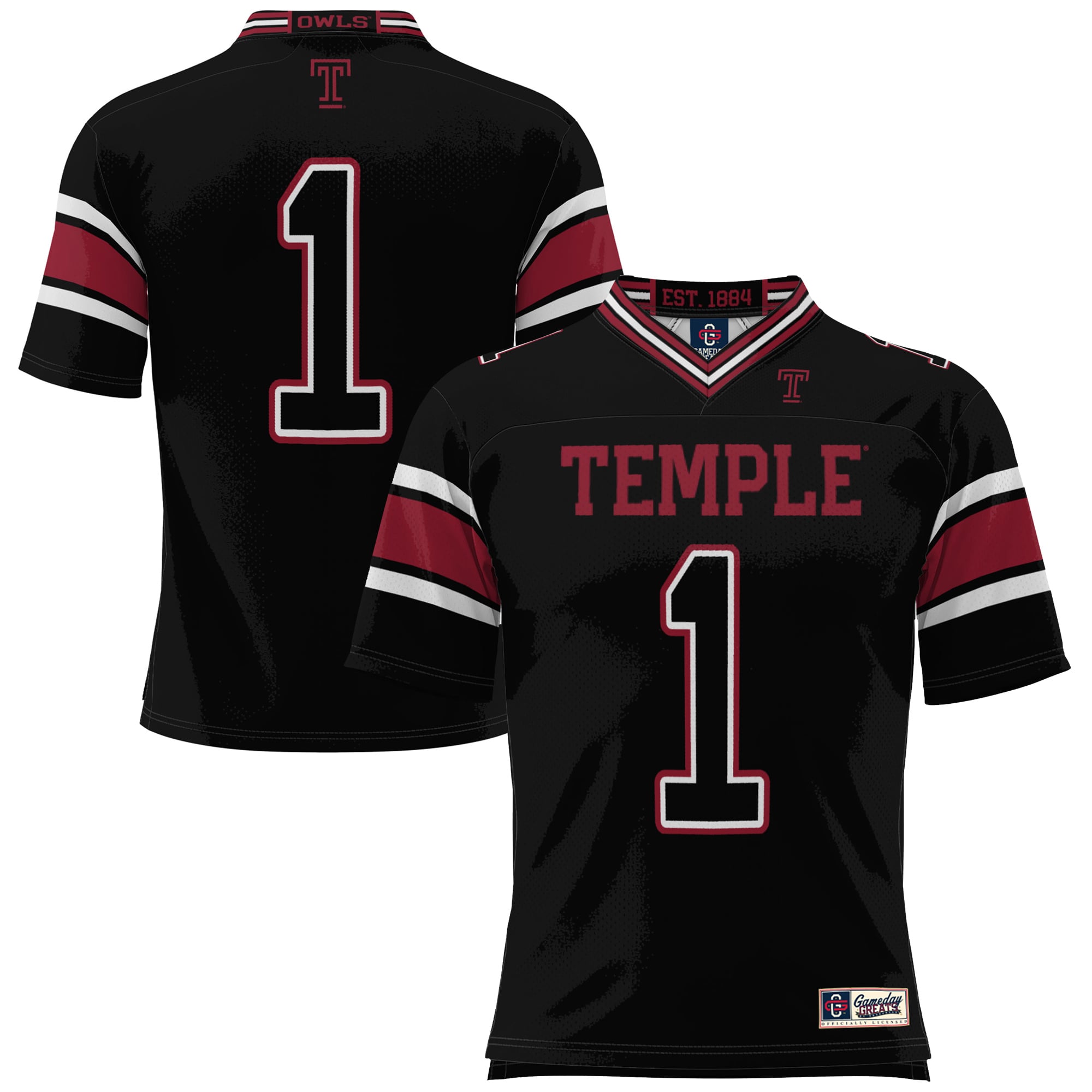 #1 Temple Owls Endzone Football Jersey Black - front view