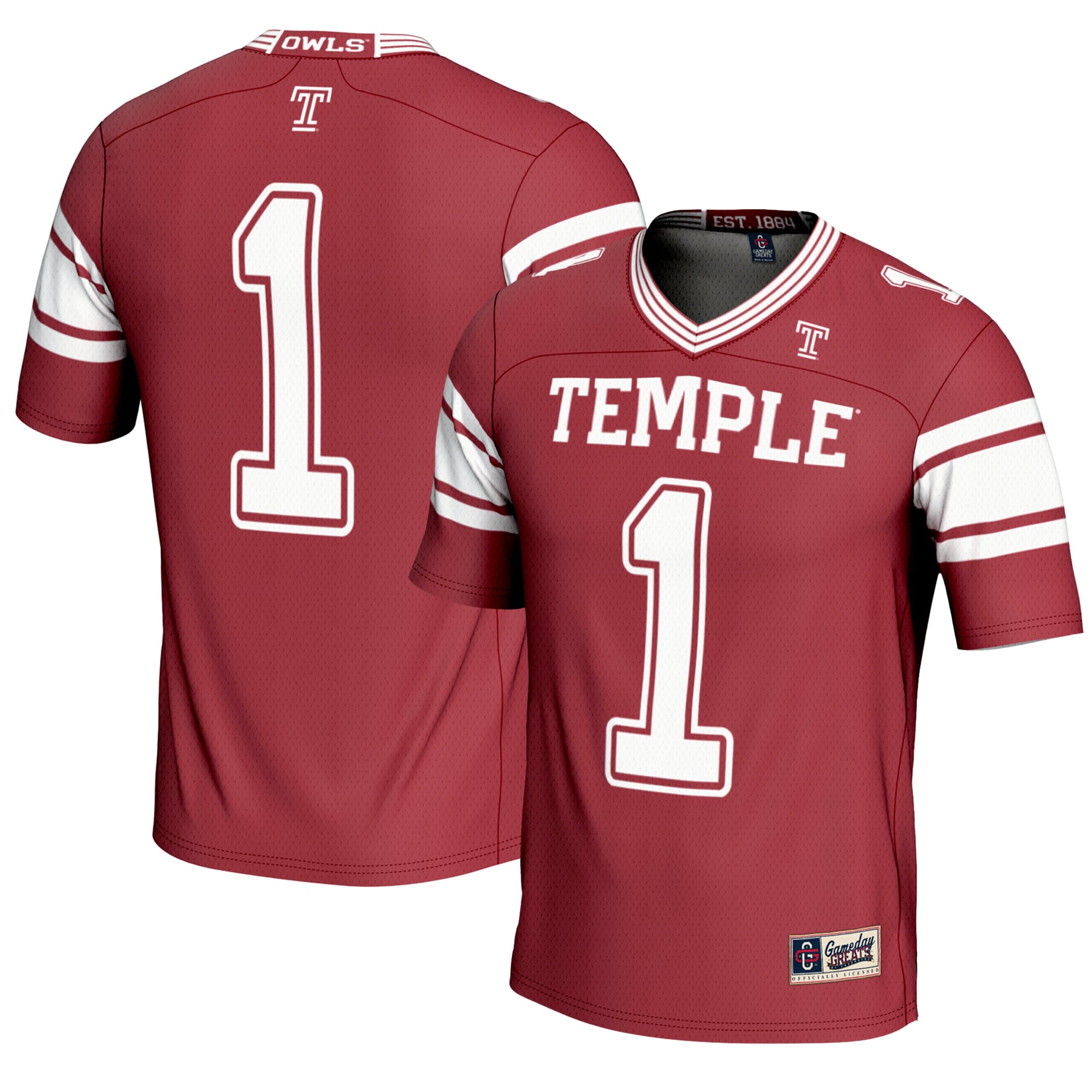 #1 Temple Owls Endzone Football Jersey Cherry - front and back view