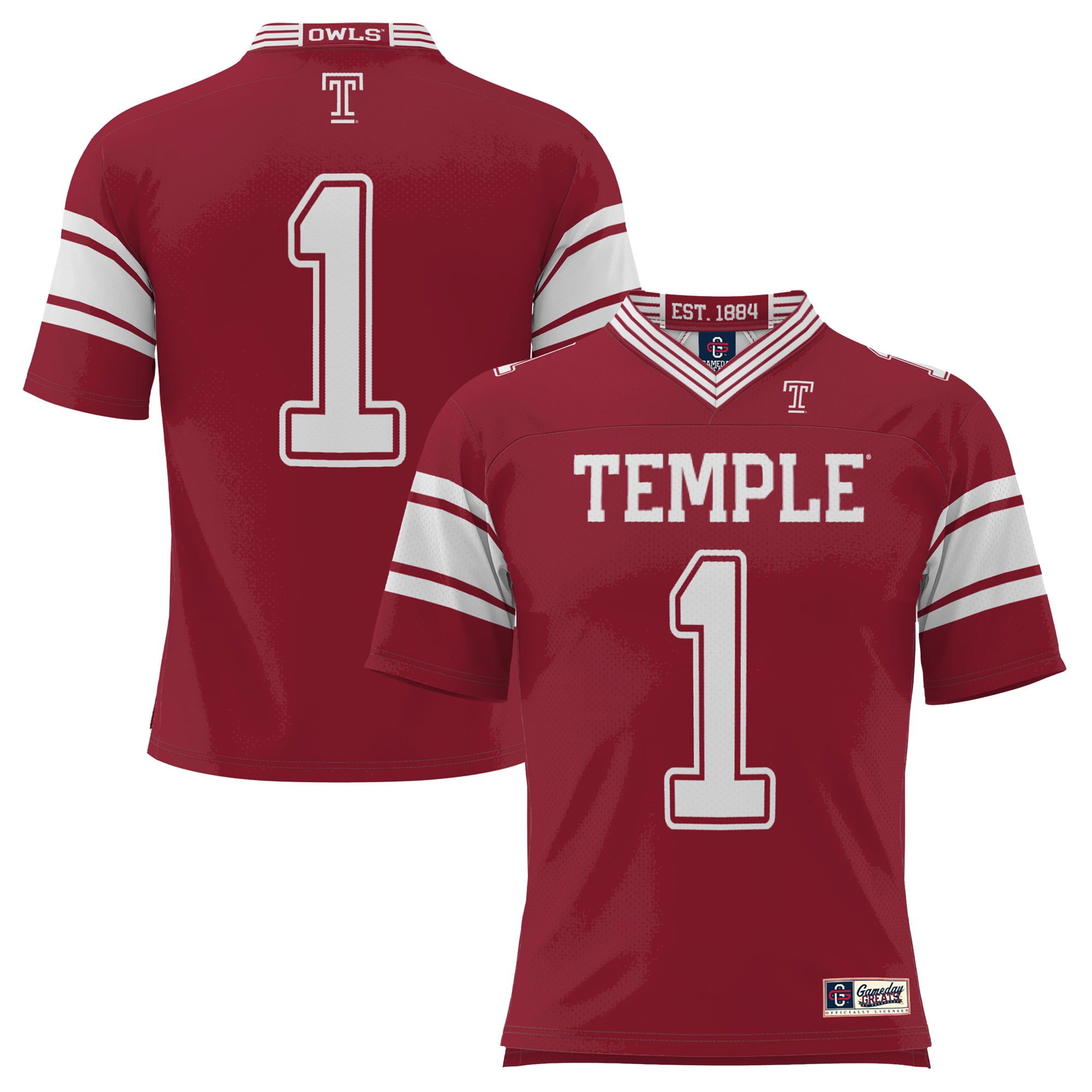 #1 Temple Owls Endzone Football Jersey Cherry - front view