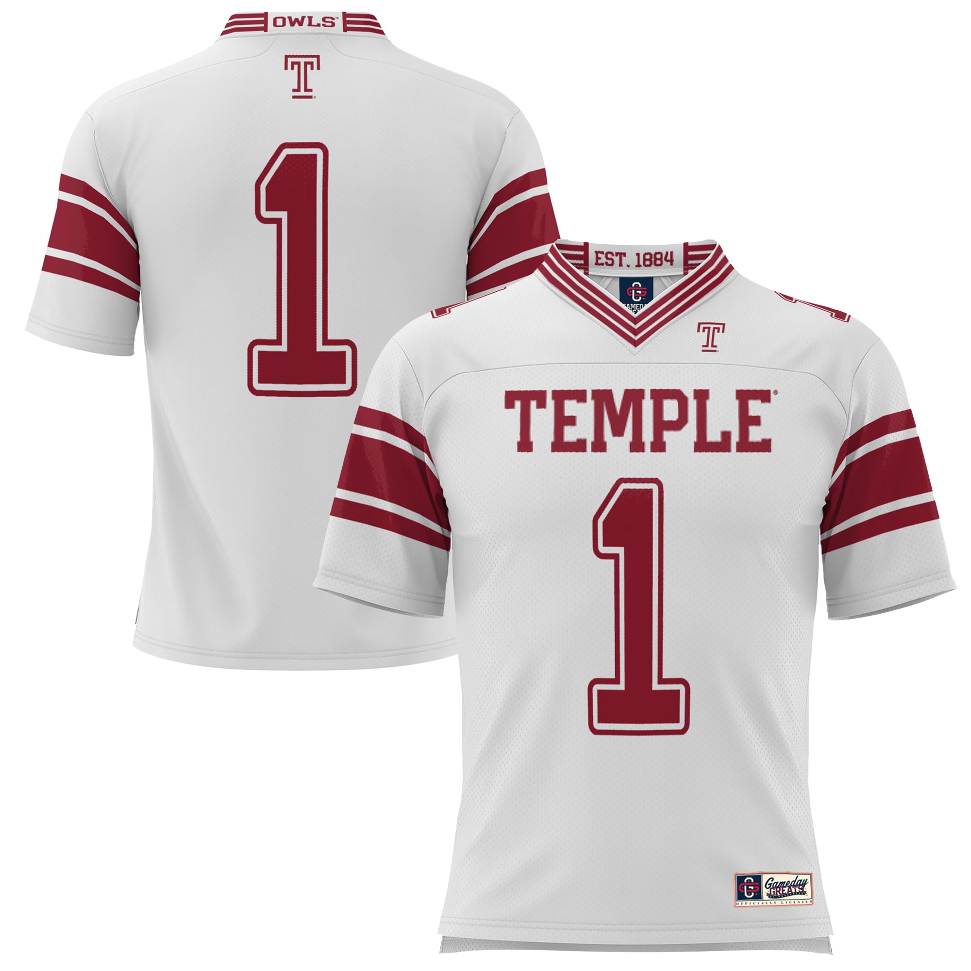 #1 Temple Owls Endzone Football Jersey White - front view