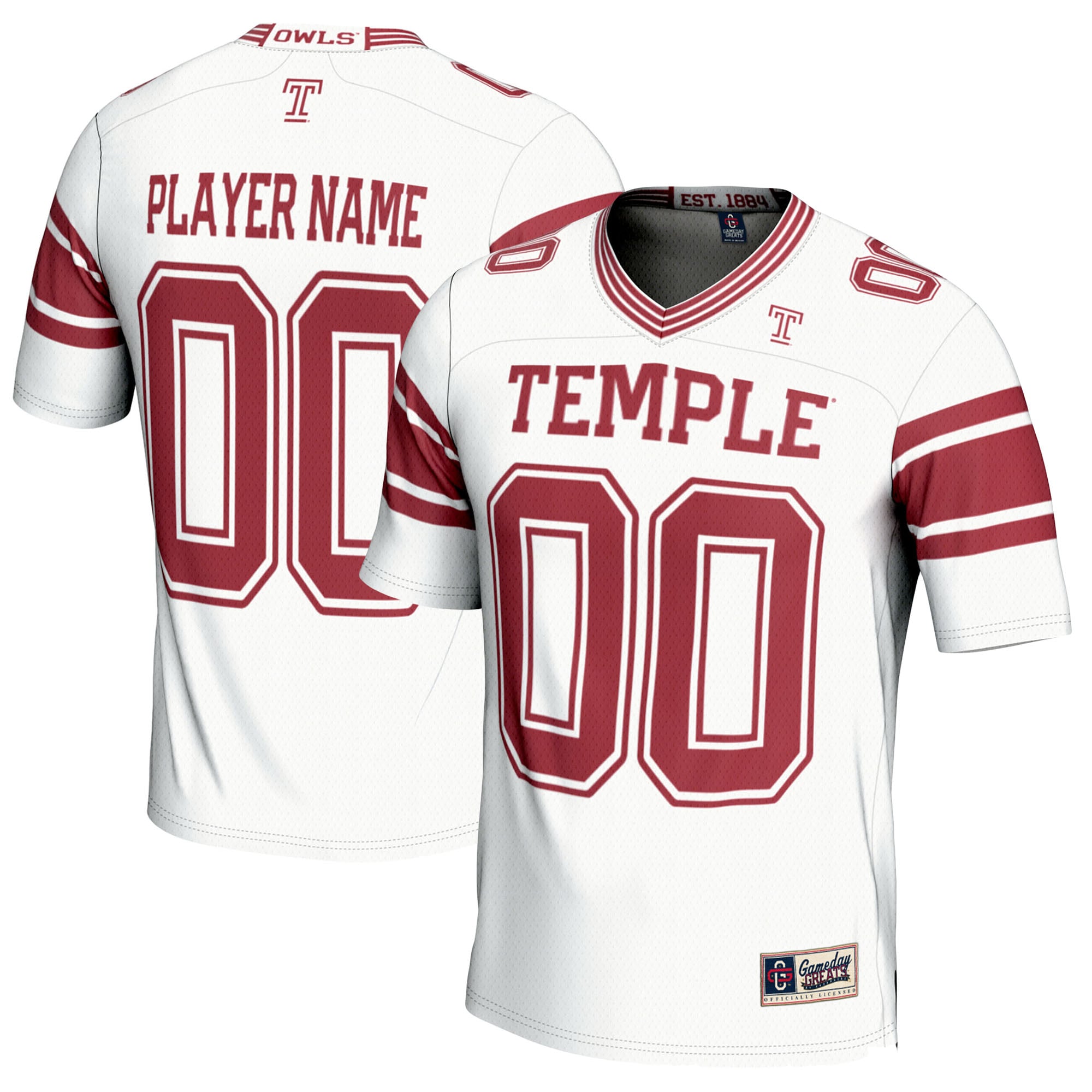 Temple Owls Football Jersey White - front and back view