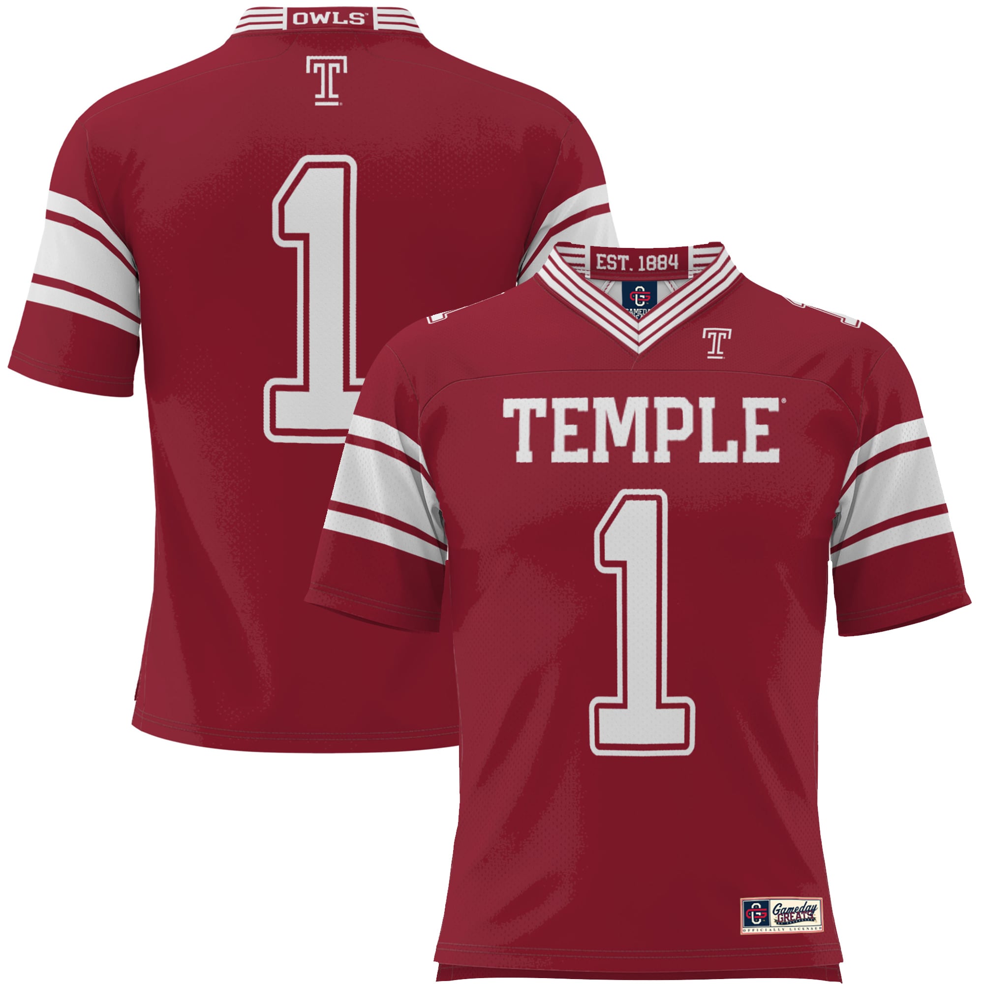 #1 Temple Owls Youth Endzone Football Jersey Cherry - front view