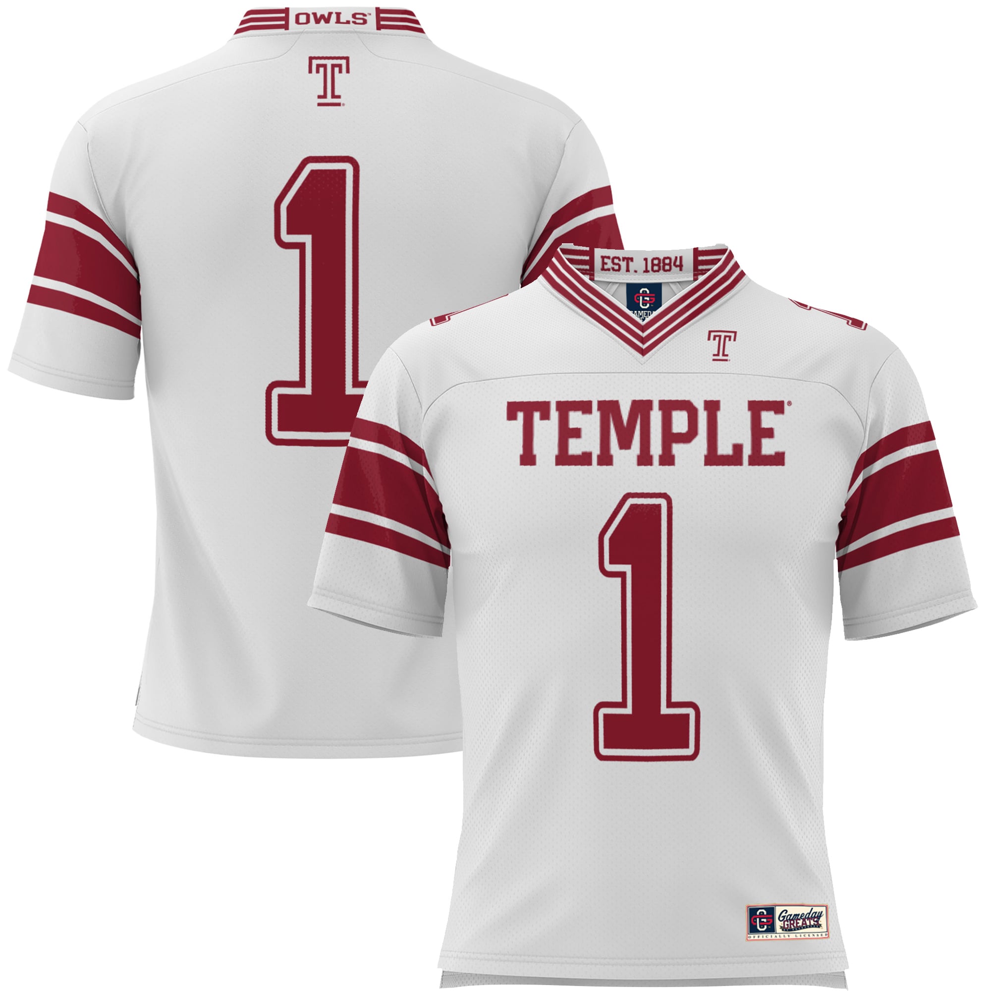 #1 Temple Owls Youth Endzone Football Jersey White - front view