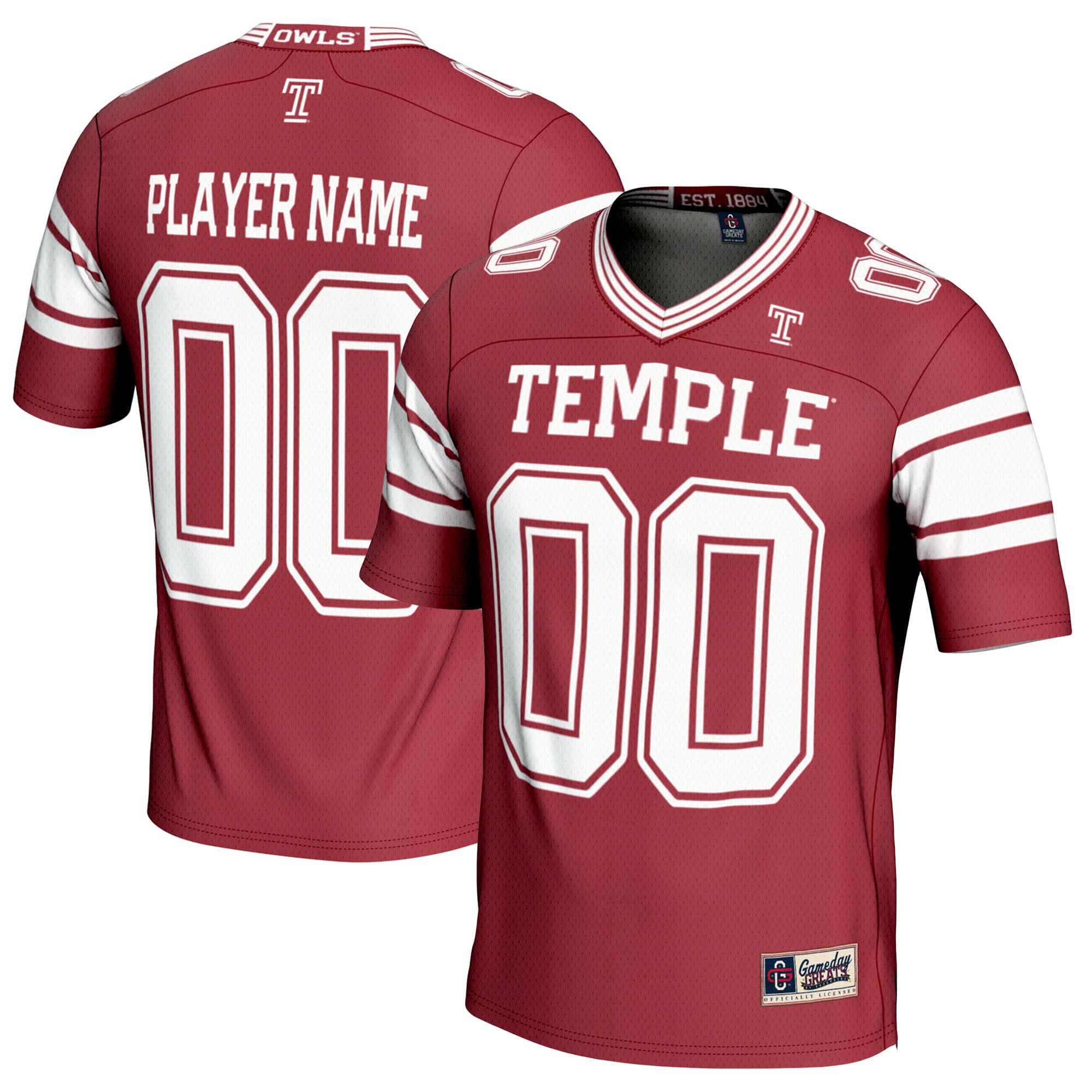 Temple Owls Youth Football Jersey Crimson - front and back view