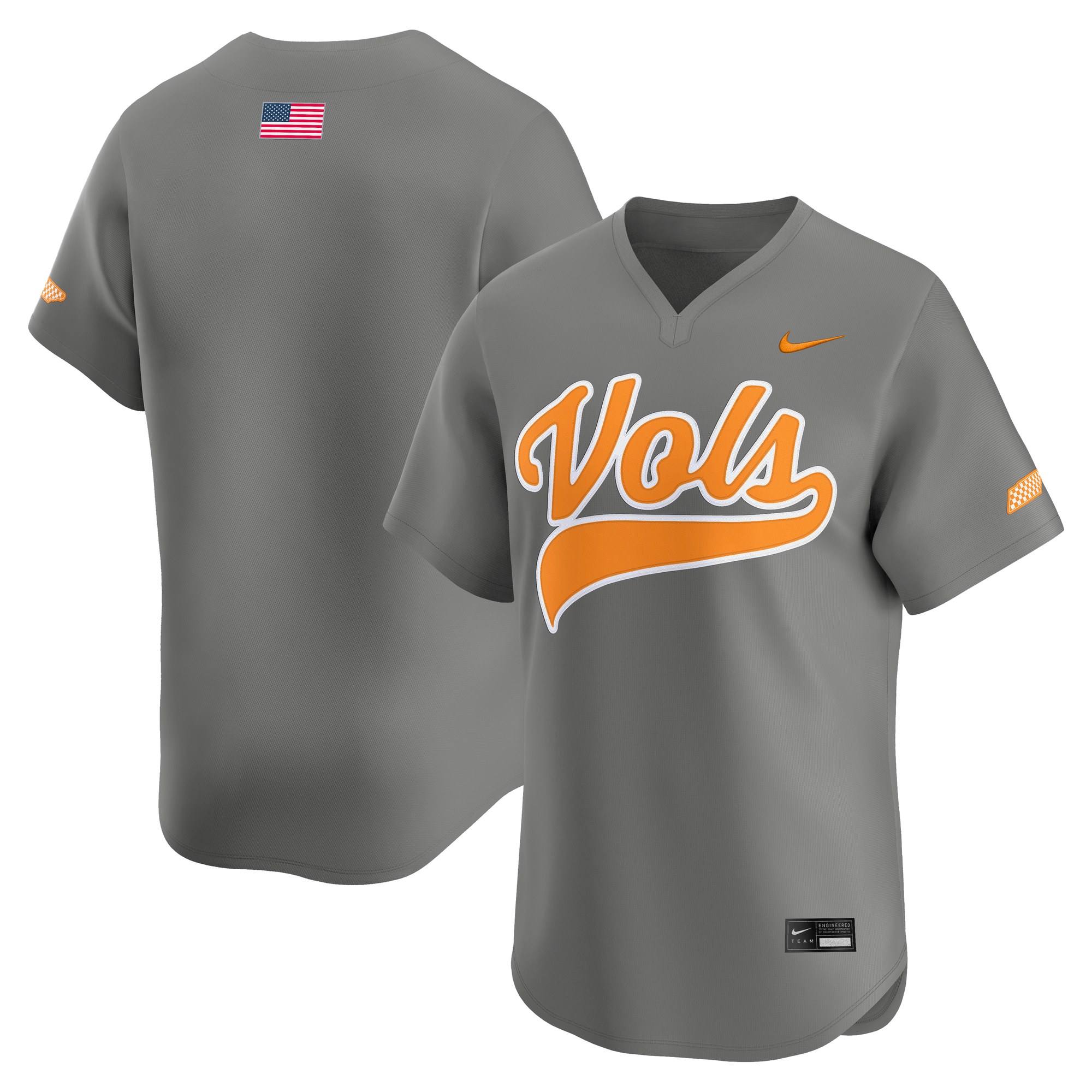 Tennessee Volunteers Alternate Baseball Jersey Gray - front and back view