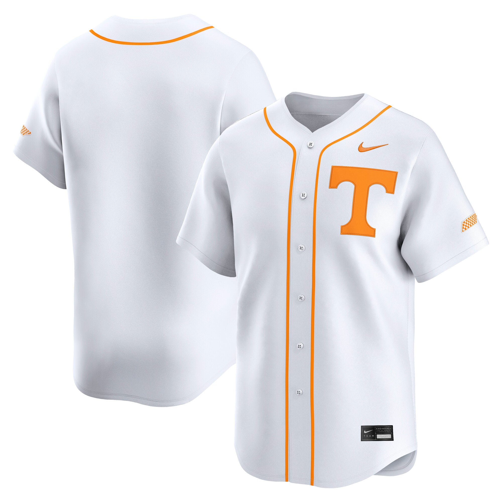 Tennessee Volunteers Baseball Jersey White - front and back view