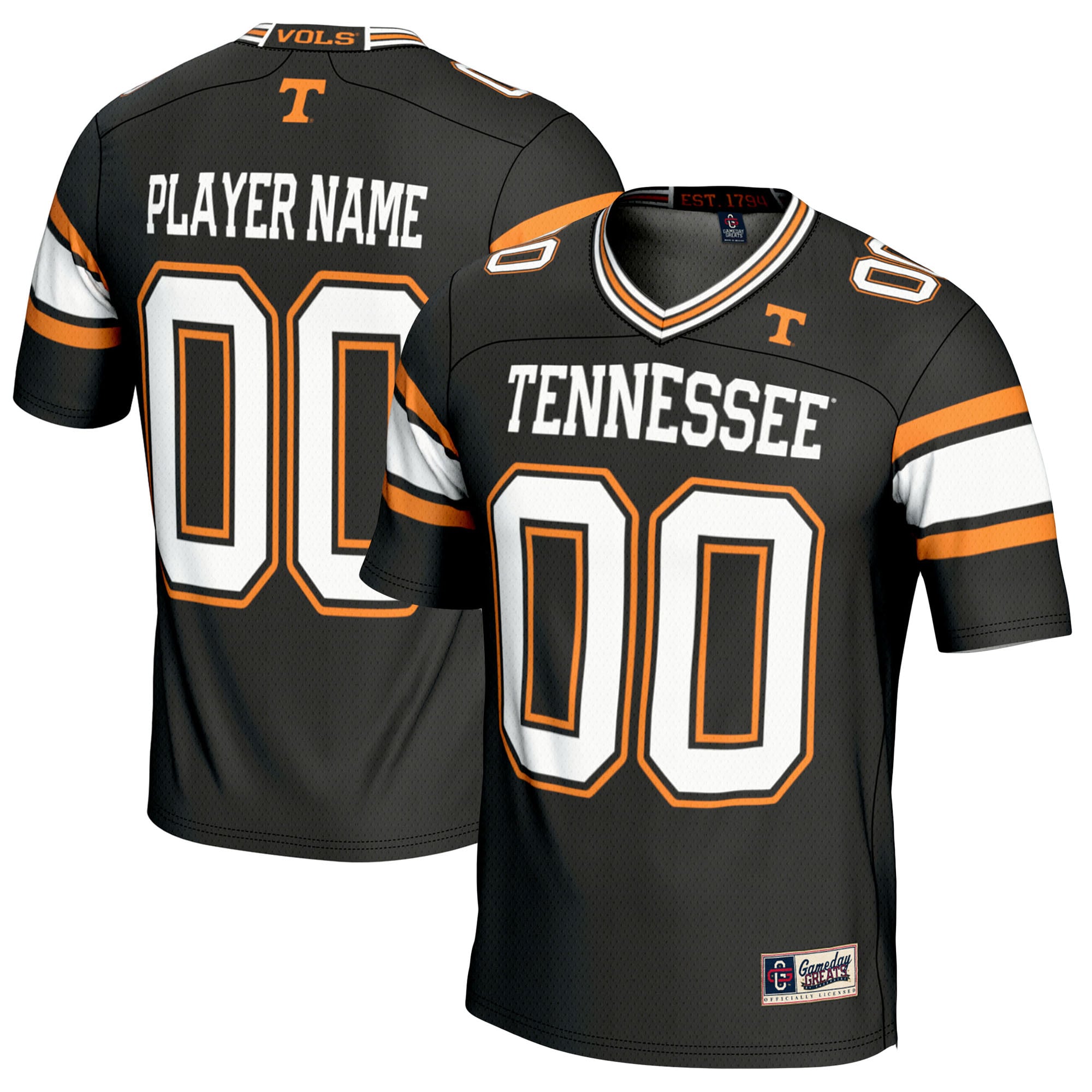 Tennessee Volunteers Football Jersey Black - front and back view
