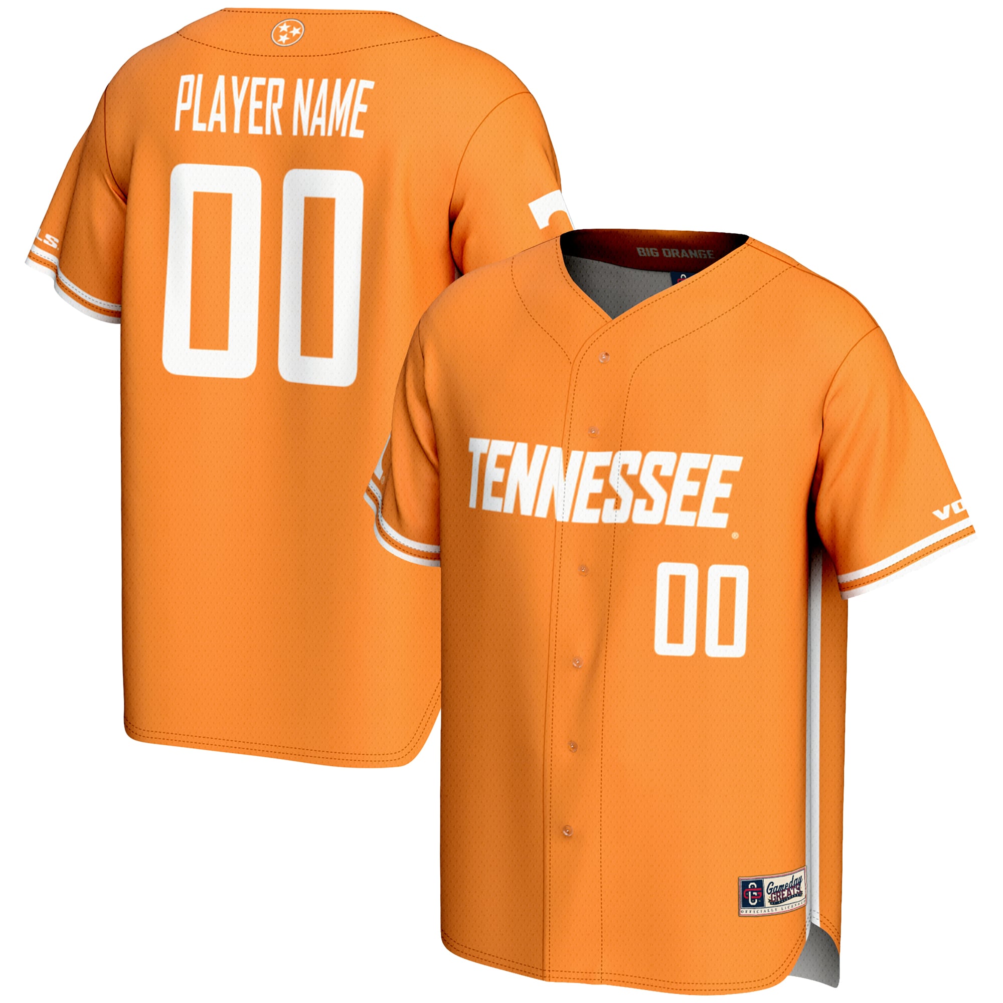 Tennessee Volunteers Lightweight Baseball Jersey Tennessee Orange - front and back view