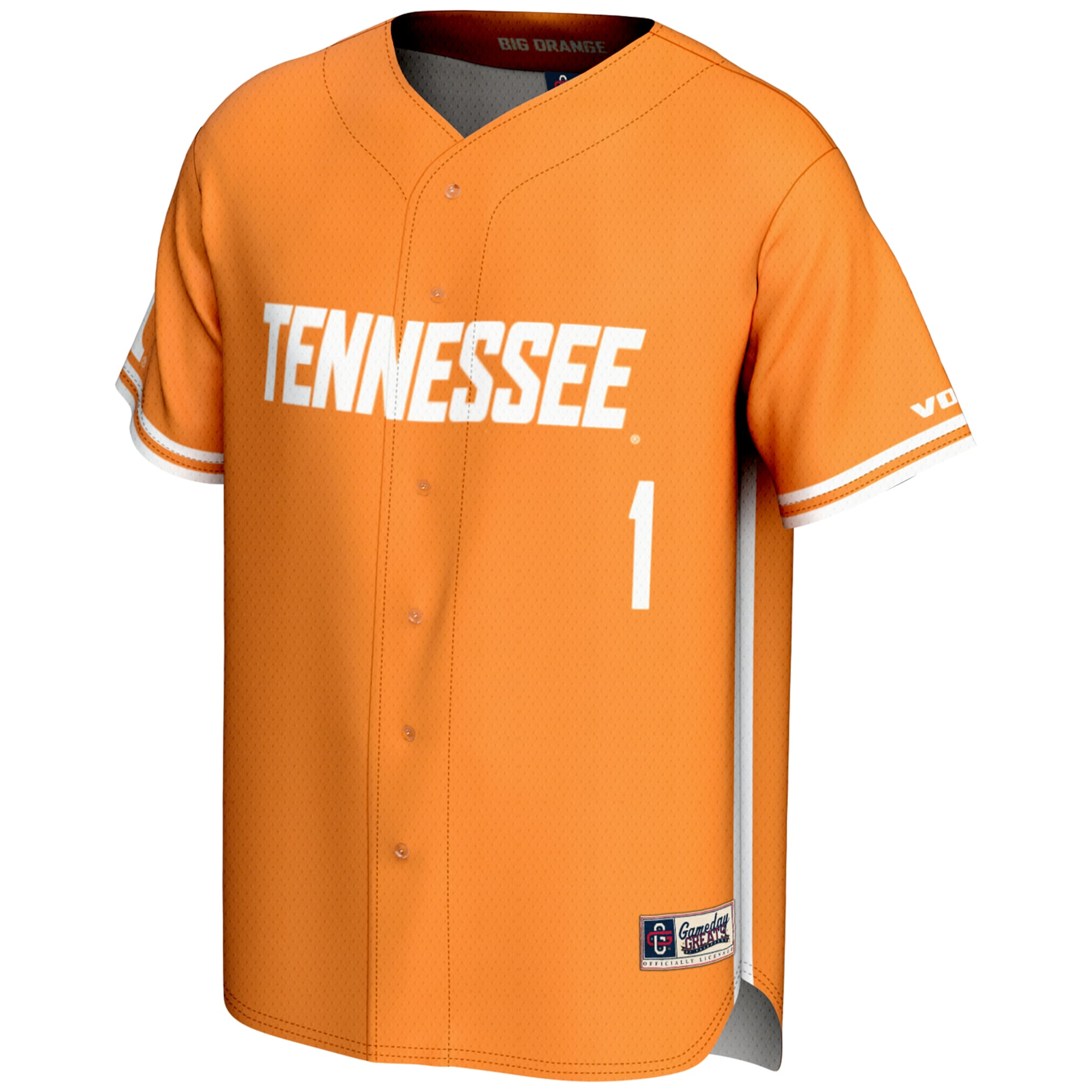#1 Tennessee Volunteers Lightweight Baseball Jersey Tennessee Orange - front view