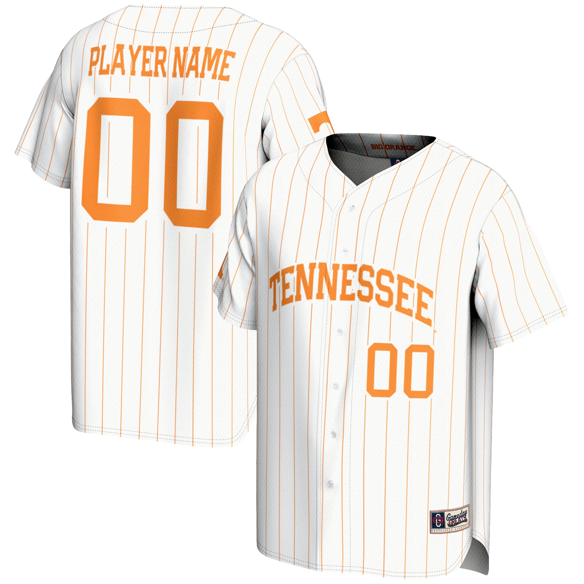 Tennessee Volunteers Lightweight Baseball Jersey White - front and back view