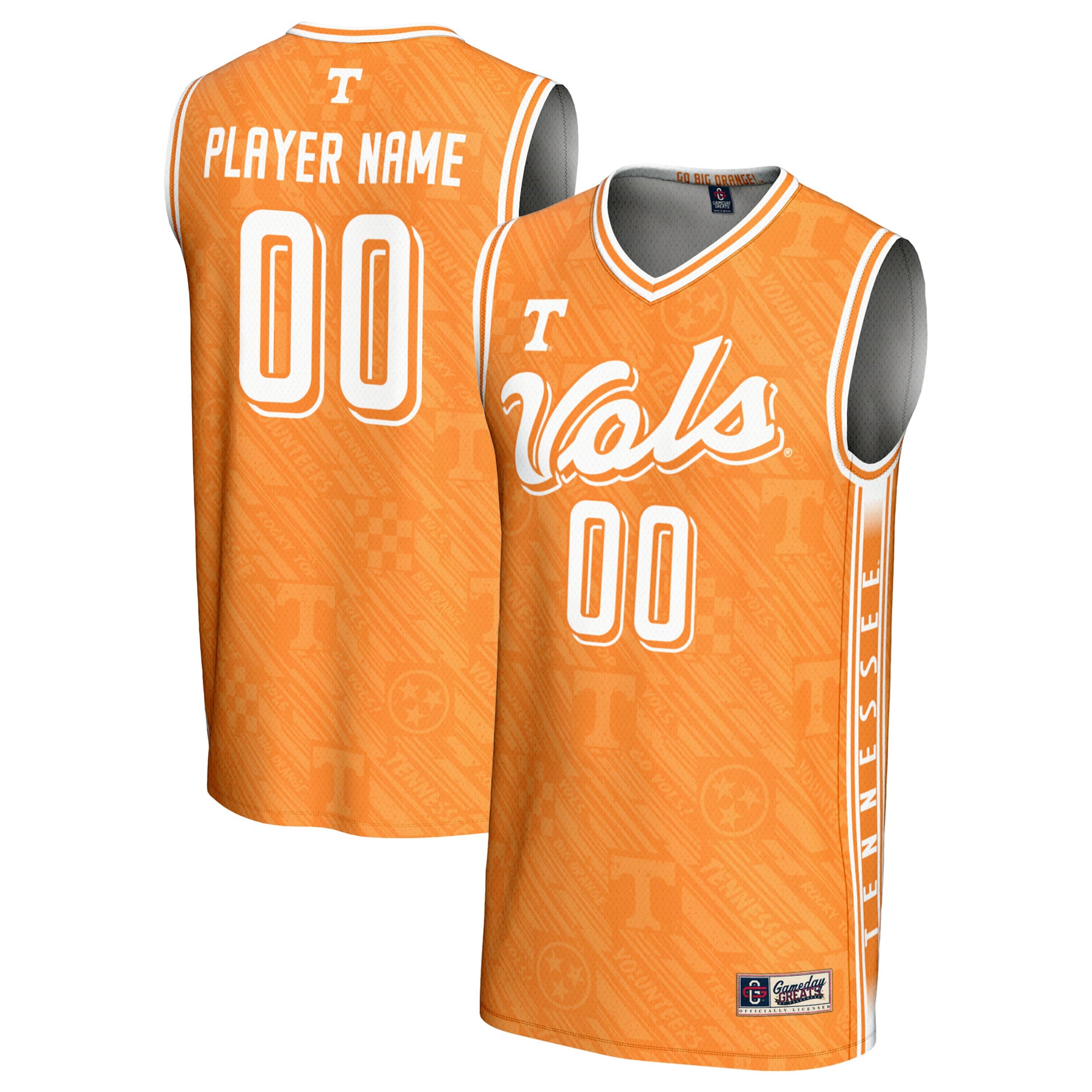Tennessee Volunteers Men's Basketball Highlight Print Lightweight Jersey - front and back view
